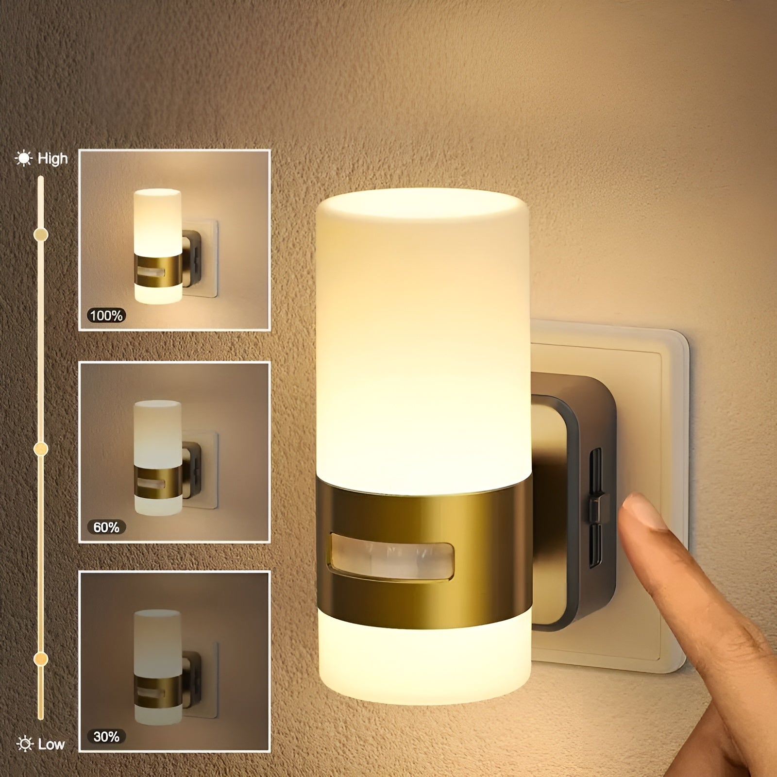 2er-Set LED Nachtlichter mit Bewegungsmelder – Moderne Wandbeleuchtung in Kupfer - Schwarz