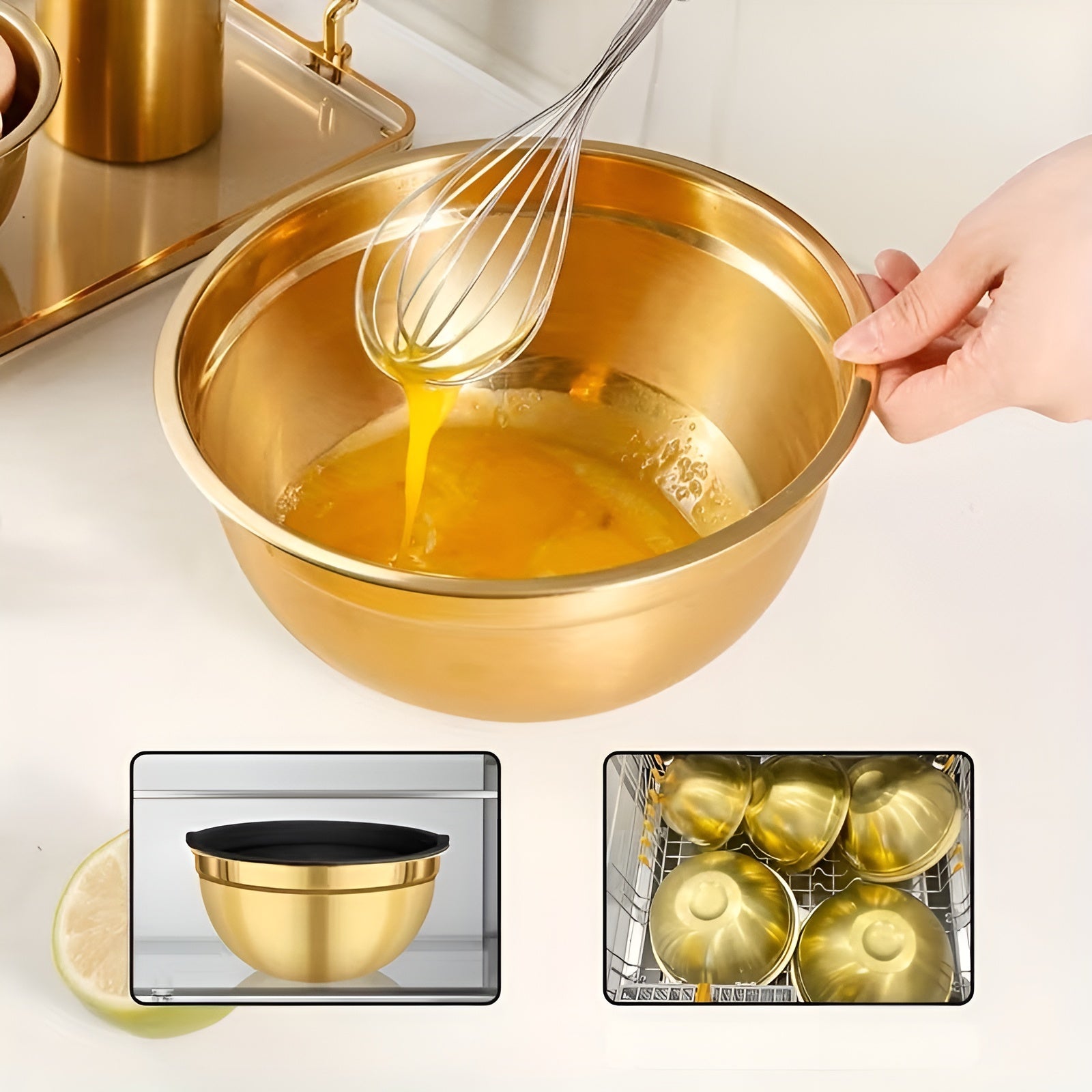 14-teiliges Gold-Rührschüsselset – elegant und praktisch | Ideal zum Mischen Backen und Servieren - Rührschüssel