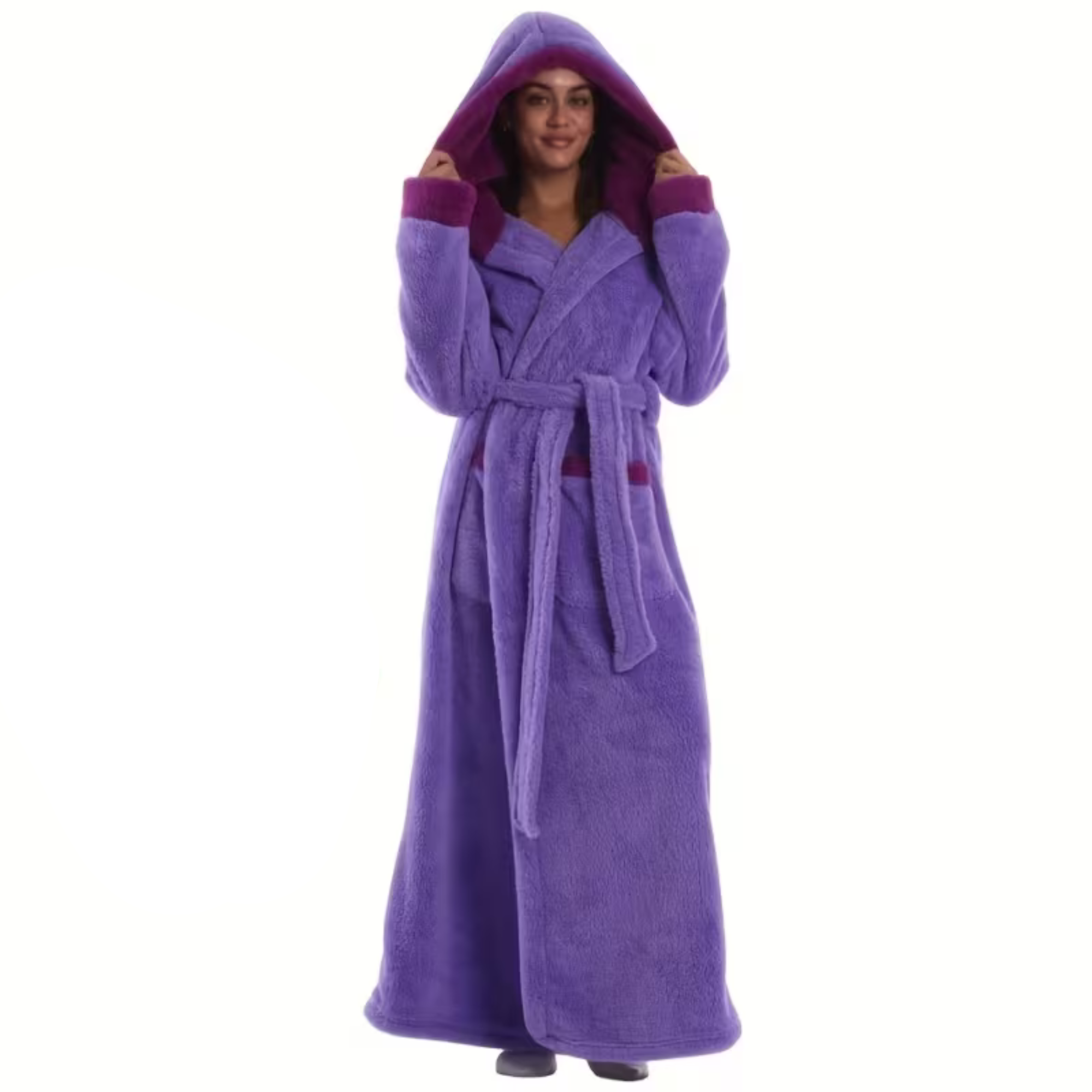 Langer Kapuzenbademantel – Dick, Warm & Kuschelig | Perfekt für Winter, Zuhause & Reisen