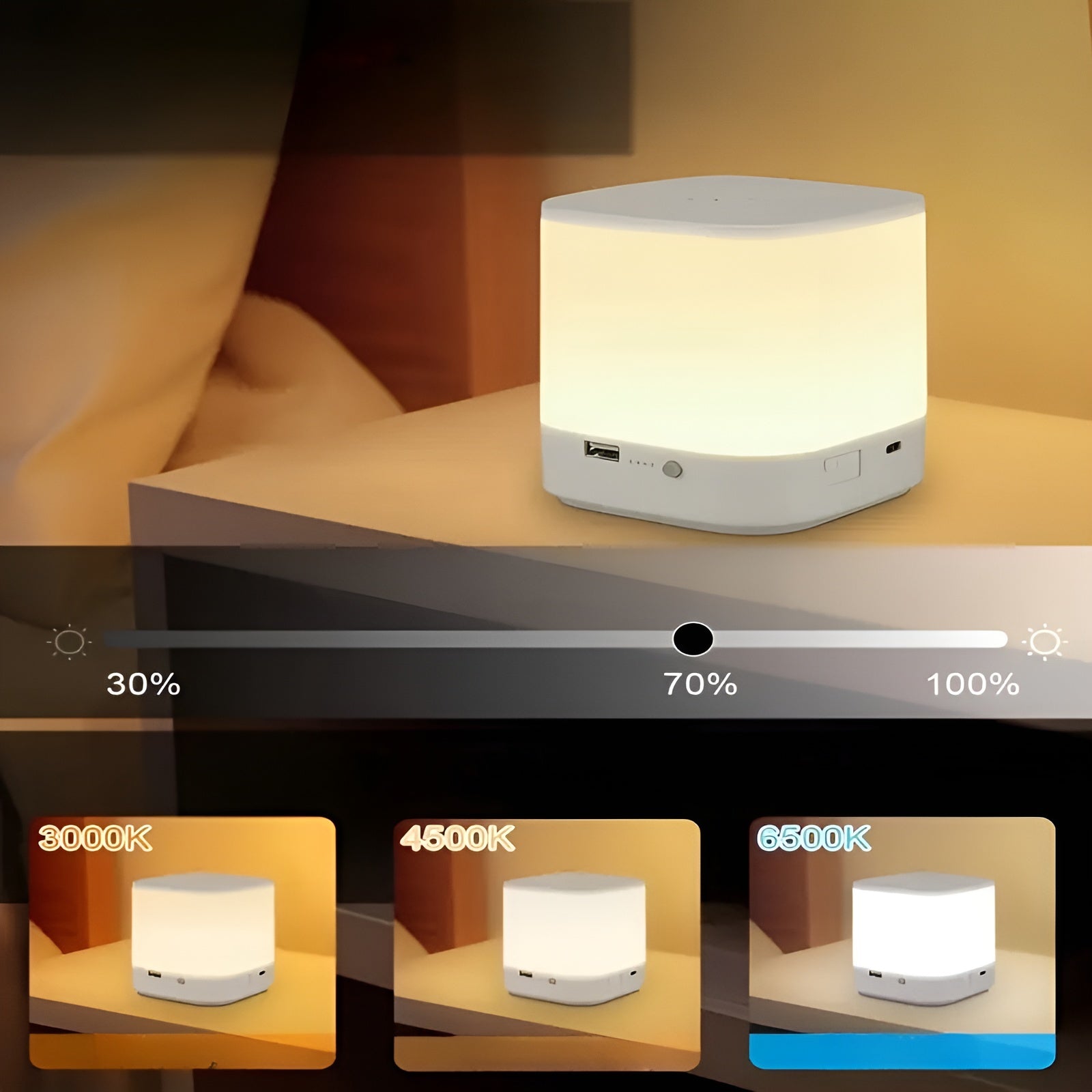 LED-Tischlampe mit Touch-Dimmer – Einstellbare Helligkeit & Farbtemperatur | USB-Aufladung, Timer, Ideal fürs Schlafzimmer
