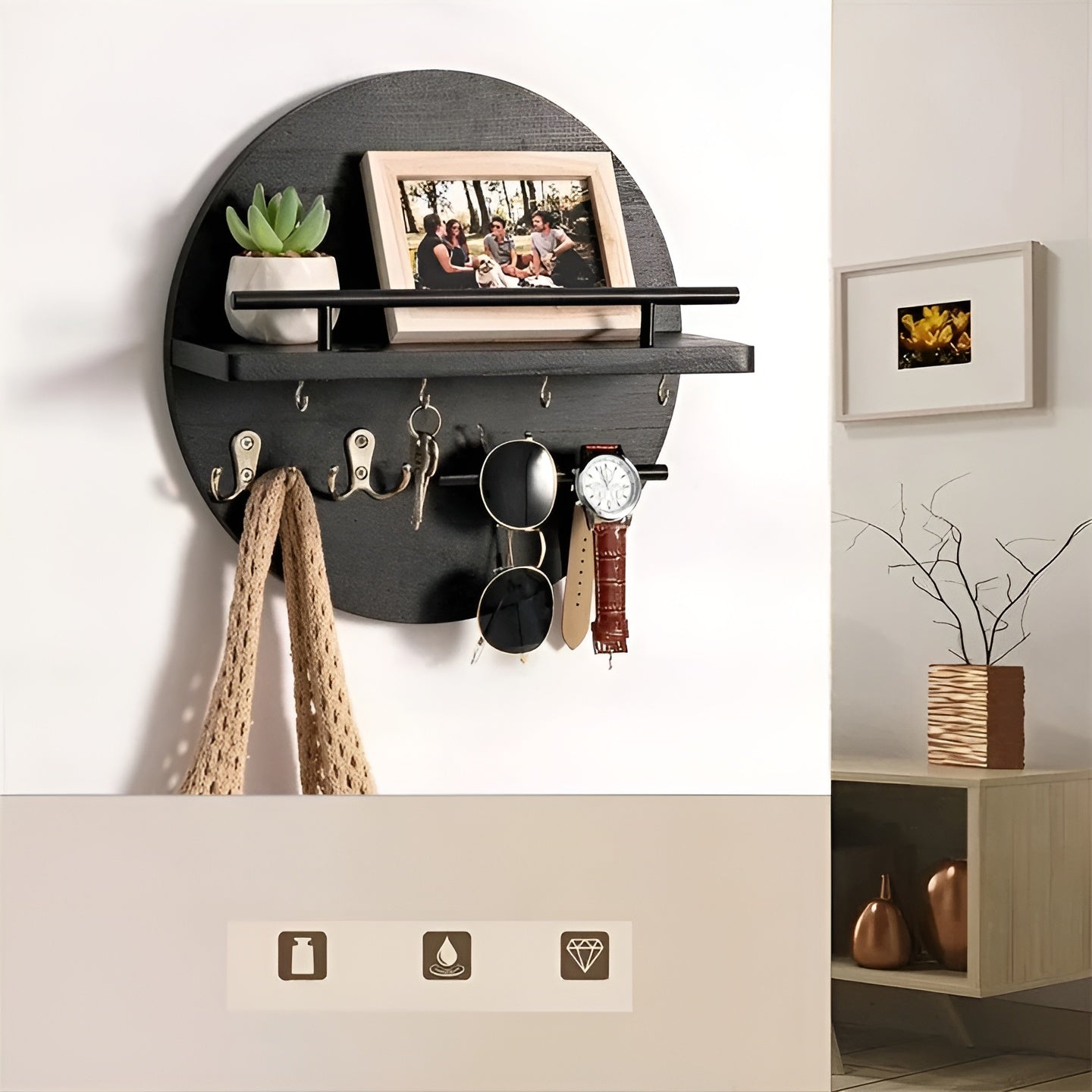 Wandgarderobe mit Ablage – Aus Holz & Metall | Perfekt für den Eingangsbereich