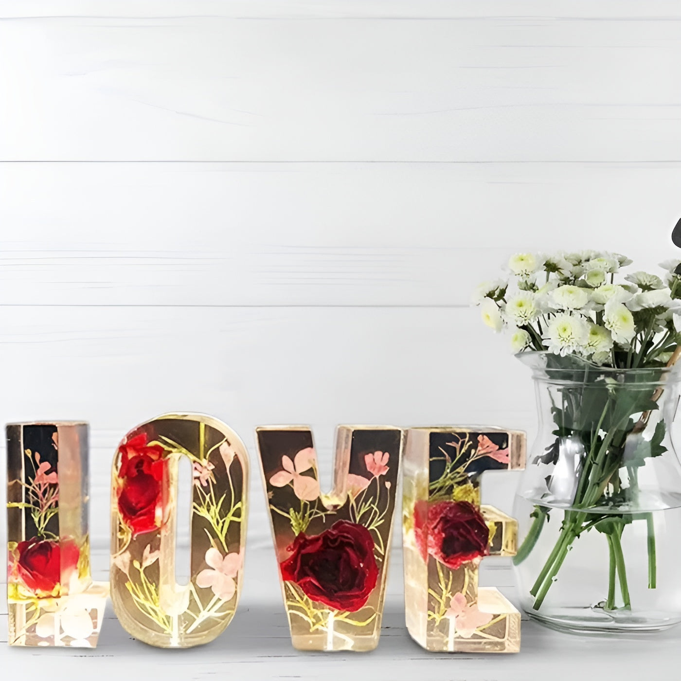 Blumen Buchstaben Lampe – Dekorativ aus Harz | Romantisches Licht für Zuhause & Feste
