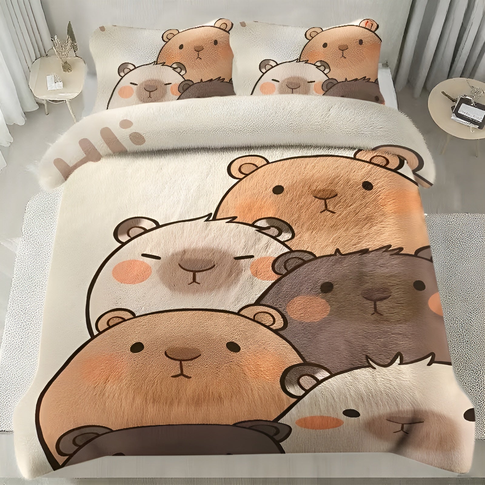 Plüsch-Bettwäsche Set mit Capybara-Motiv – Extra Weich & Warm | 2- oder 3-teilig für Herbst & Winter - Mehrfarbig