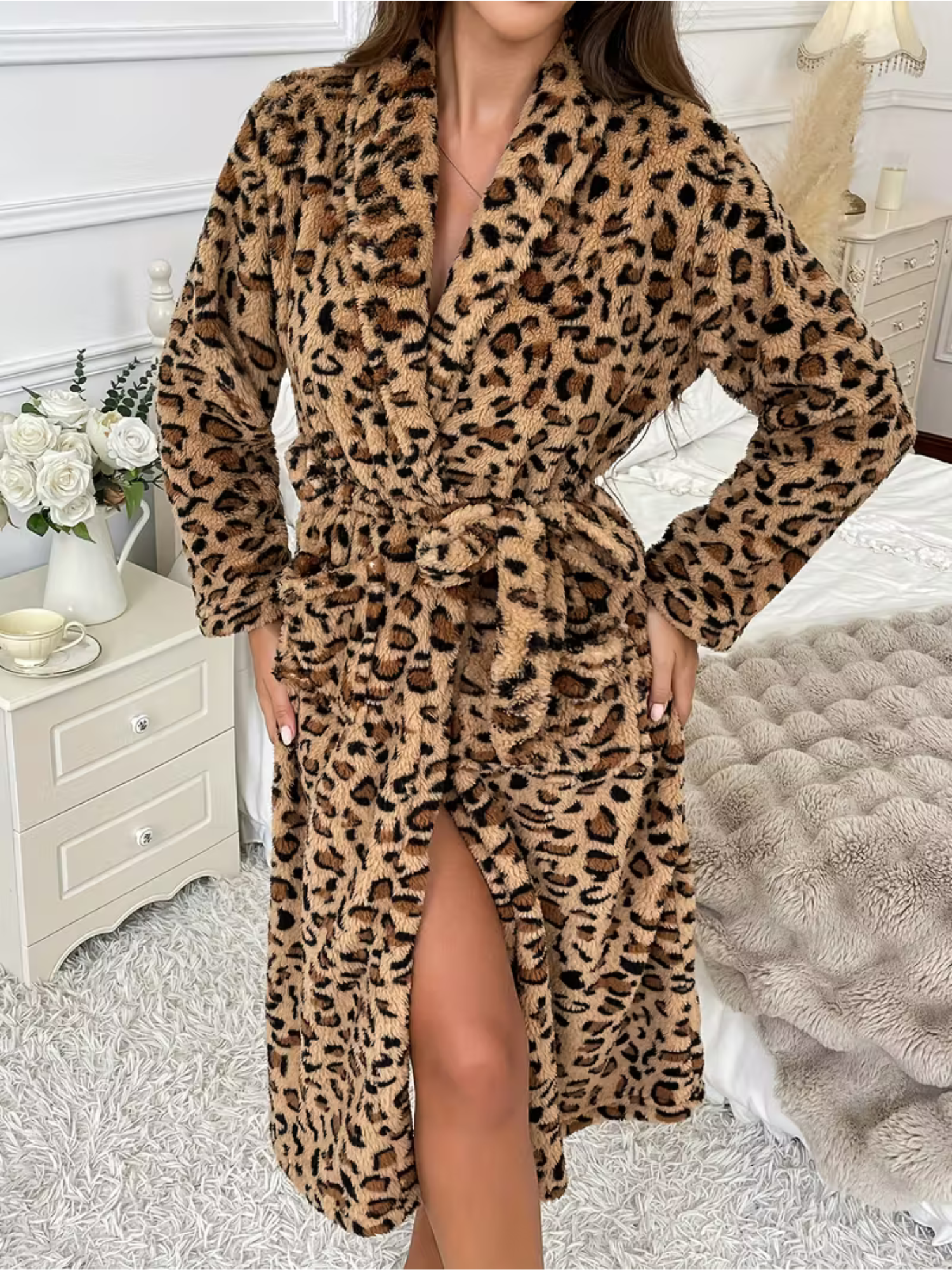 Damen-Fleececardigan mit Leopardenmuster – Warm & Gemütlich | Weiches Flanell für Zuhaus