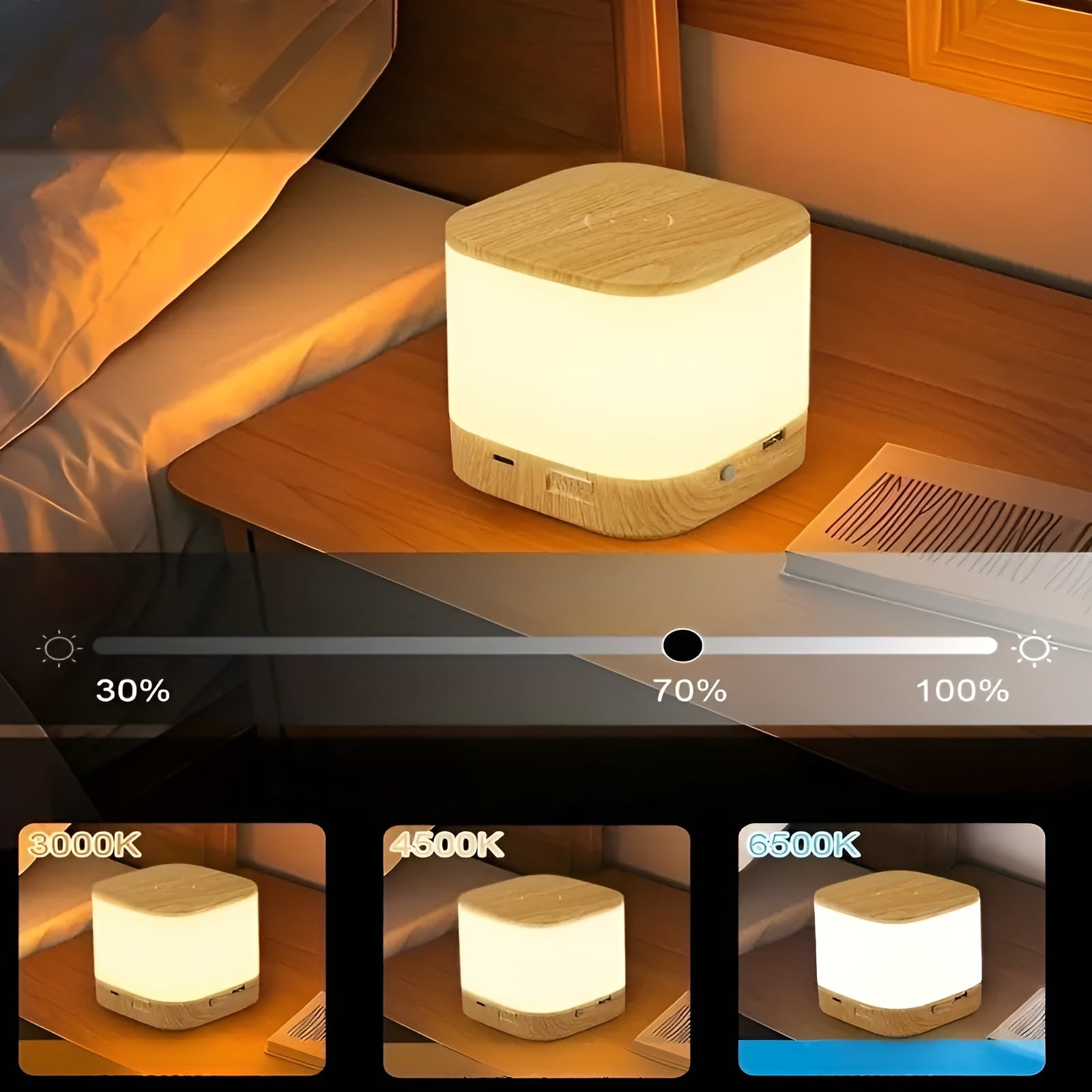 LED-Tischlampe mit Touch-Dimmer – Einstellbare Helligkeit & Farbtemperatur | USB-Aufladung, Timer, Ideal fürs Schlafzimmer