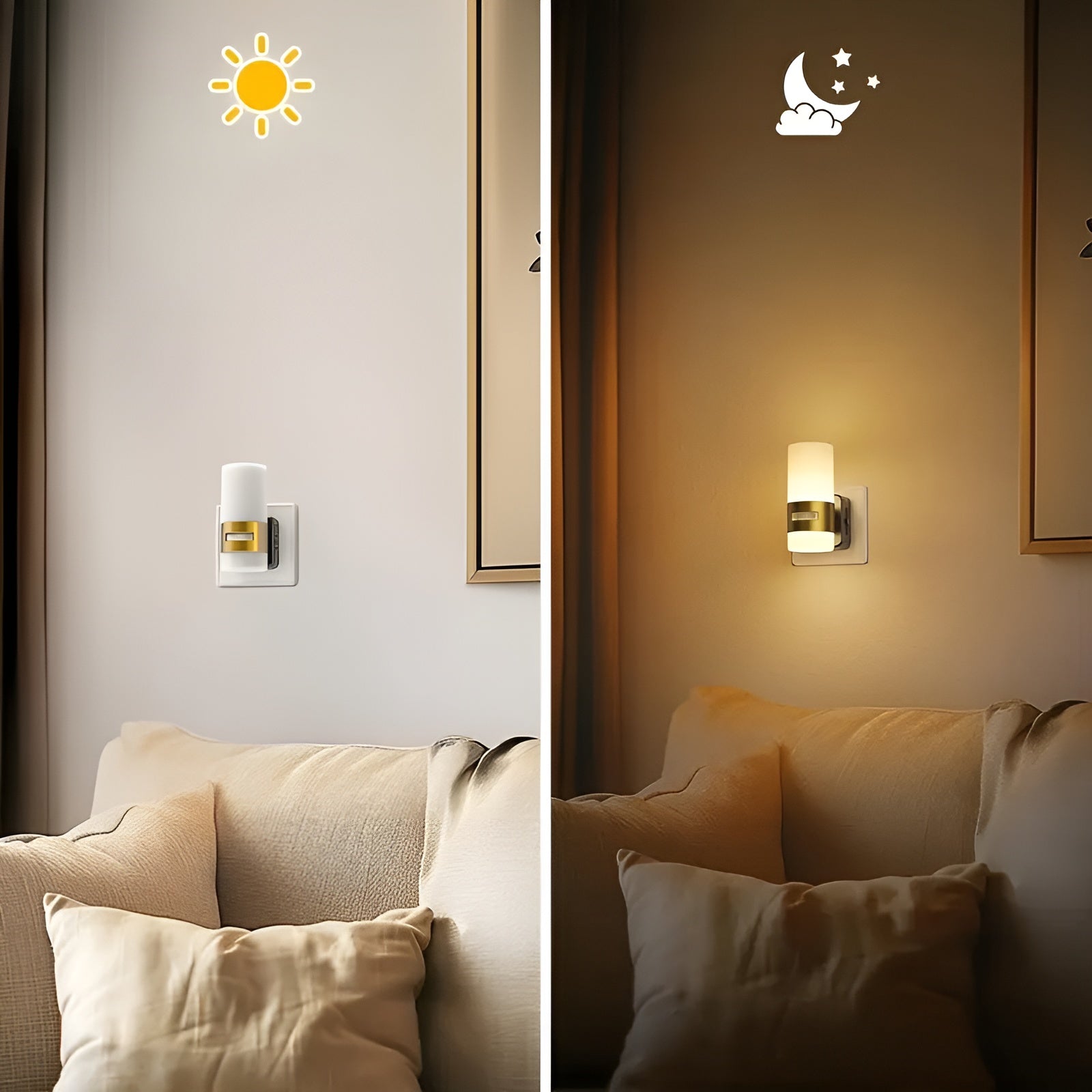 2er-Set LED Nachtlichter mit Bewegungsmelder – Moderne Wandbeleuchtung in Kupfer - Schwarz