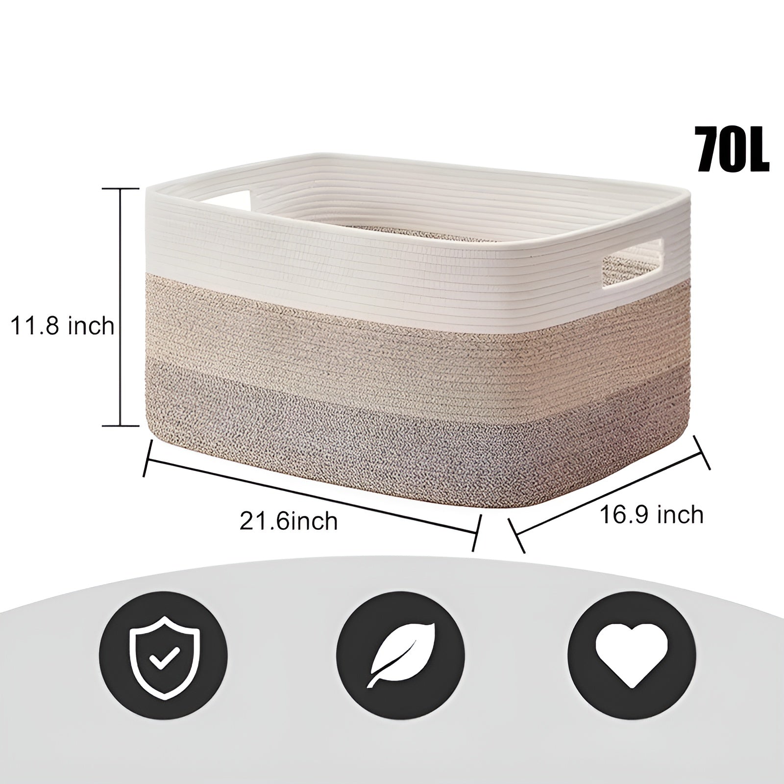 Großer Aufbewahrungskorb aus Geflochtener Baumwolle – 70 L Fassungsvermögen, Stabil & Stilvoll | Perfekt für Wäsche, Spielzeug & Wohnzimmer
