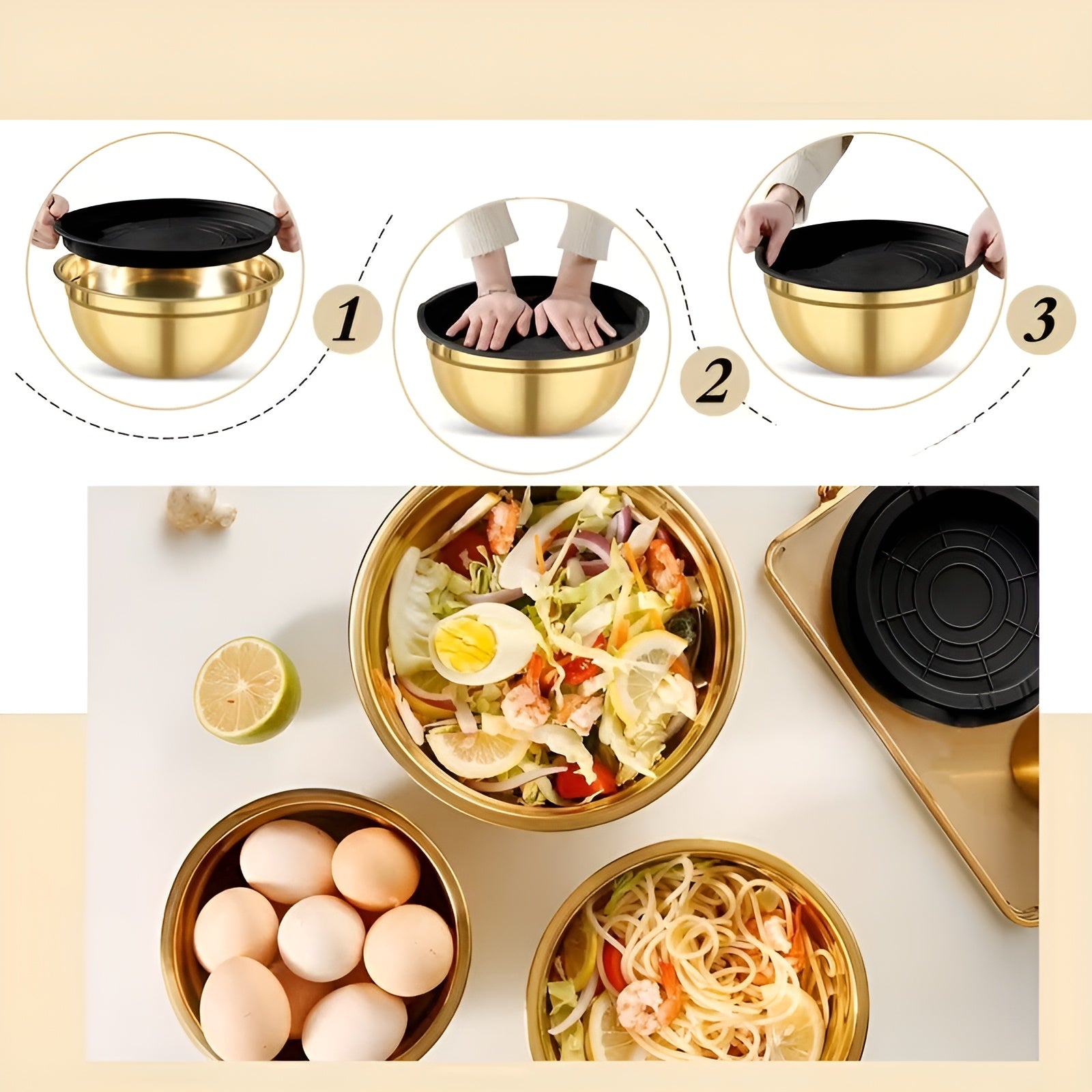 14-teiliges Gold-Rührschüsselset – elegant und praktisch | Ideal zum Mischen Backen und Servieren - Rührschüssel