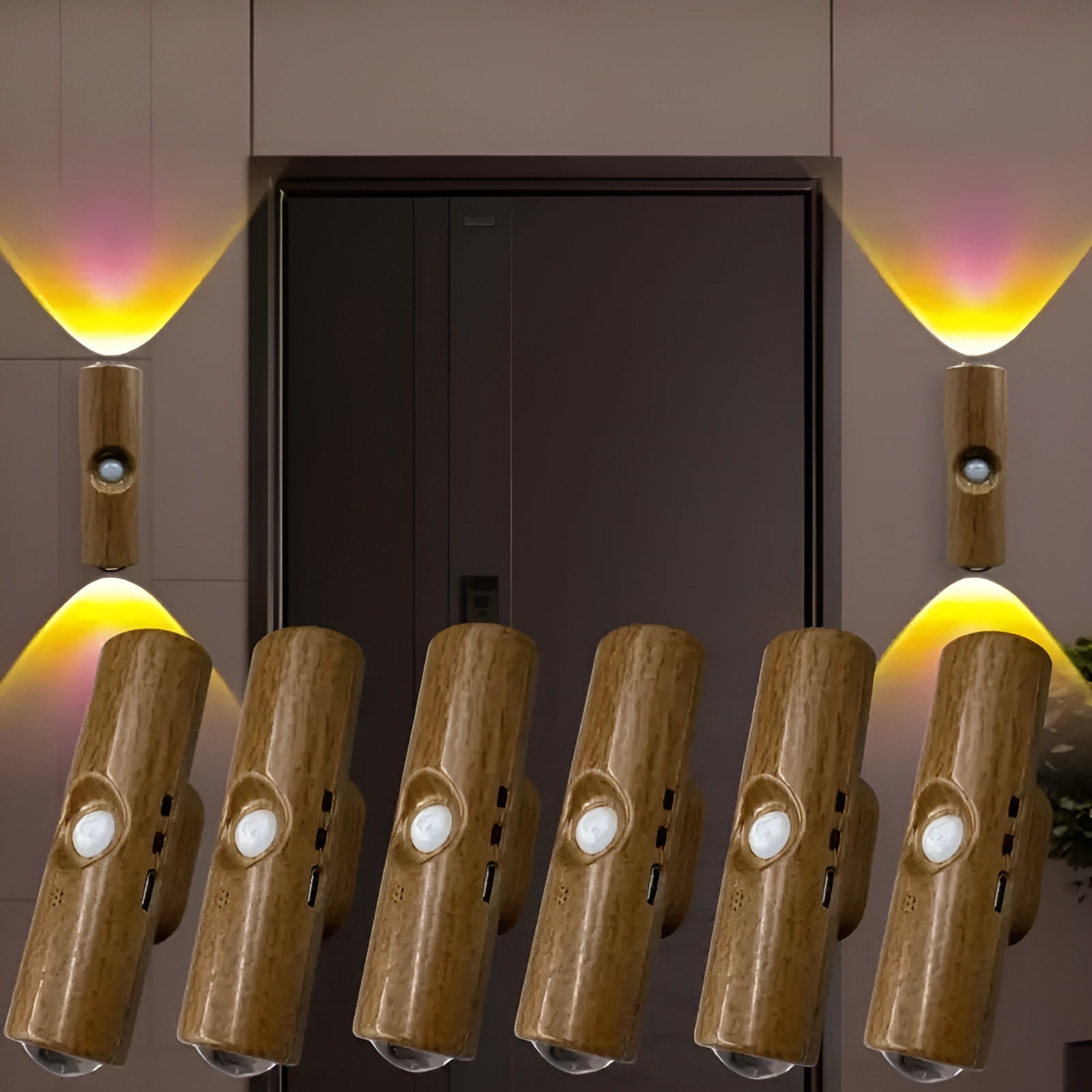 LED-Nachtlicht mit Bewegungssensor (6er-Set) – Dimmbar & RGB | USB-Aufladung, 3 Lichtfarben, Perfekt für Flur, Treppe & Wohnzimmer