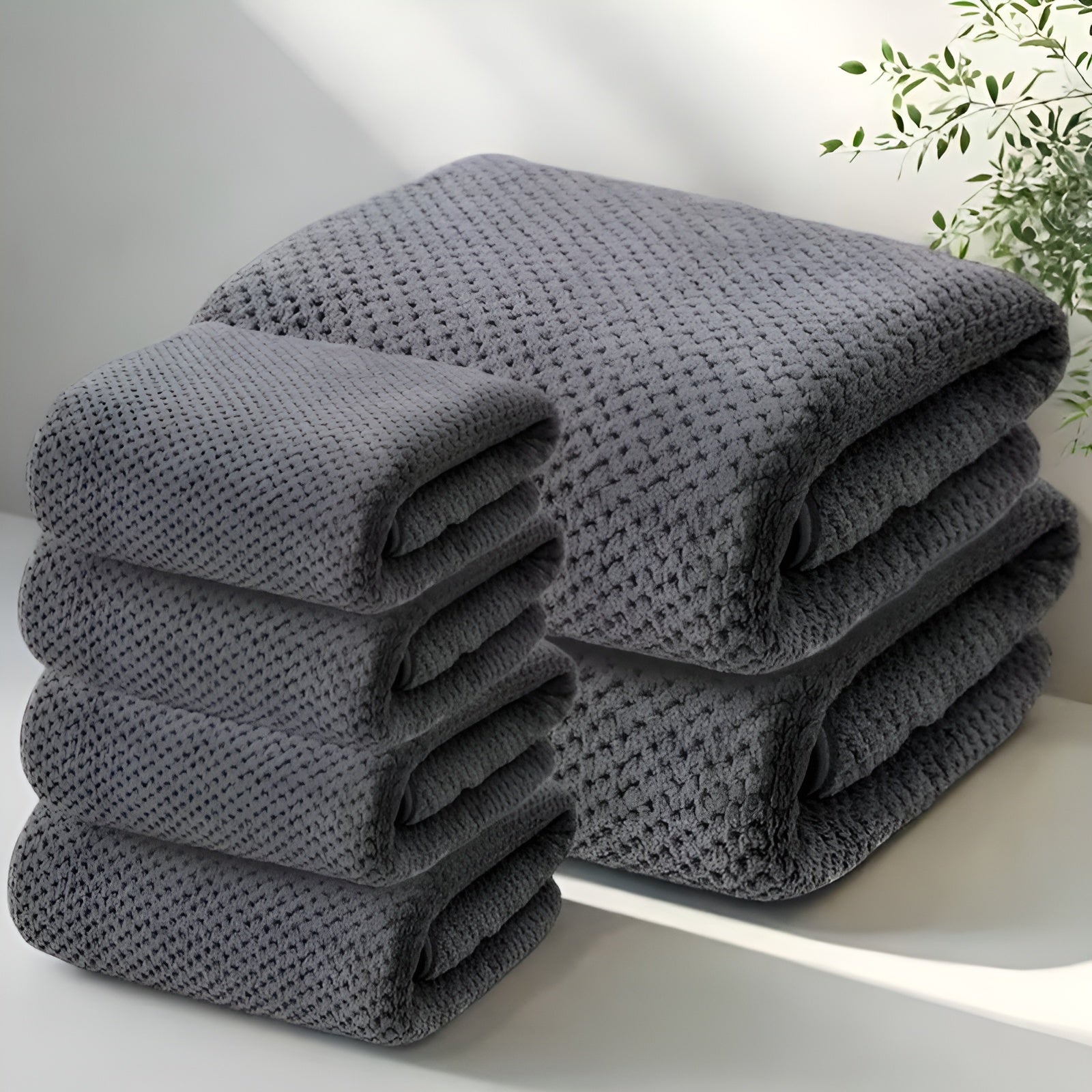 6-teiliges Handtuch-Set – Hochwertig Weich und Saugfähig | 2 Badetücher & 4 Handtücher mit Strukturmuster - Grau