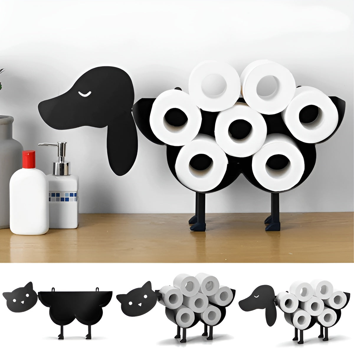 Toilettenpapierhalter im Tierdesign – Dekorativ und Praktisch | Extra Stauraum für Ihr Badezimmer - Hund - Wohnzubehör