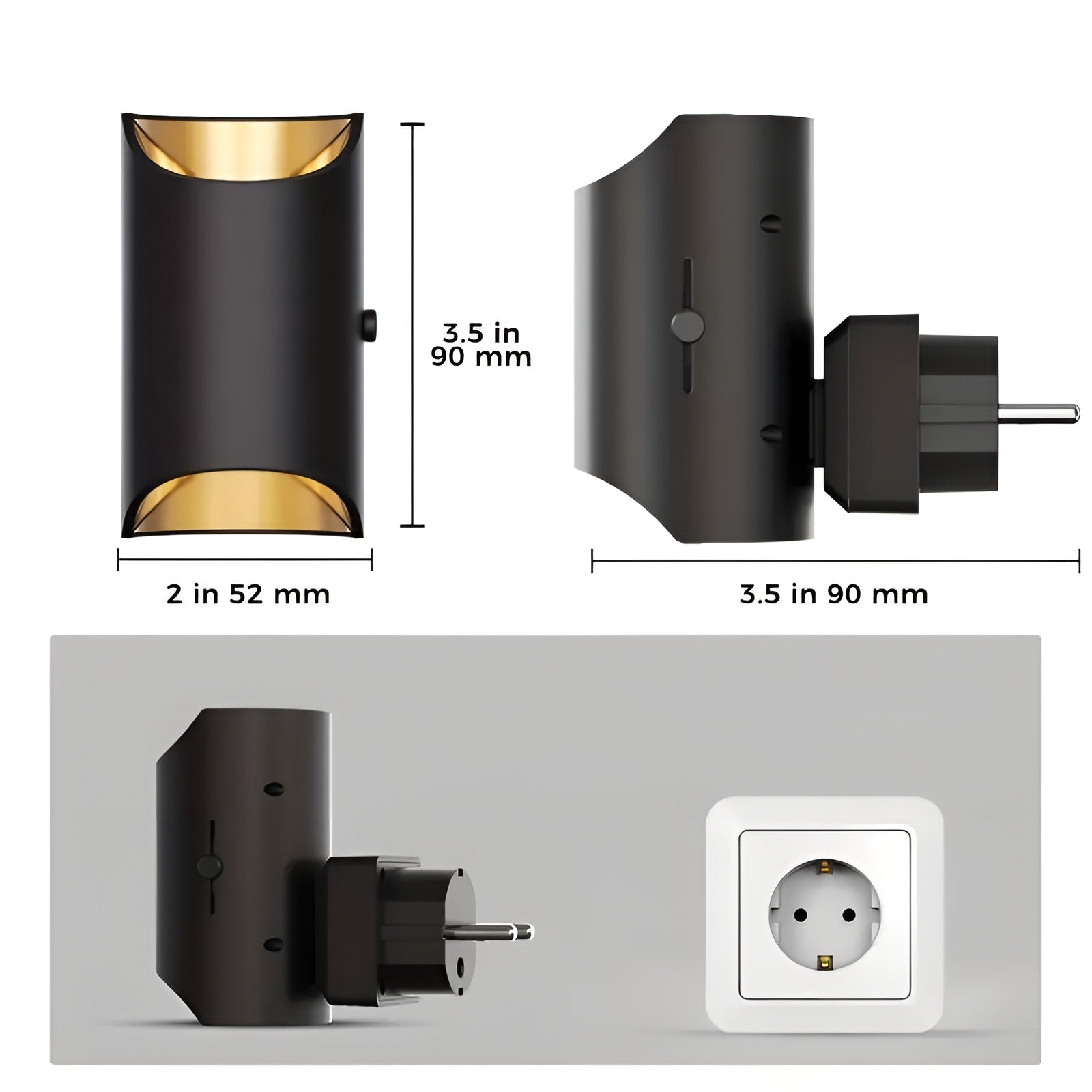2er Set LED Wandleuchten mit Stecker –Dimmbare Wandleuchten im Modernen Schwarz-Kupfer Look | Perfekt für Schlafzimmer & Flur