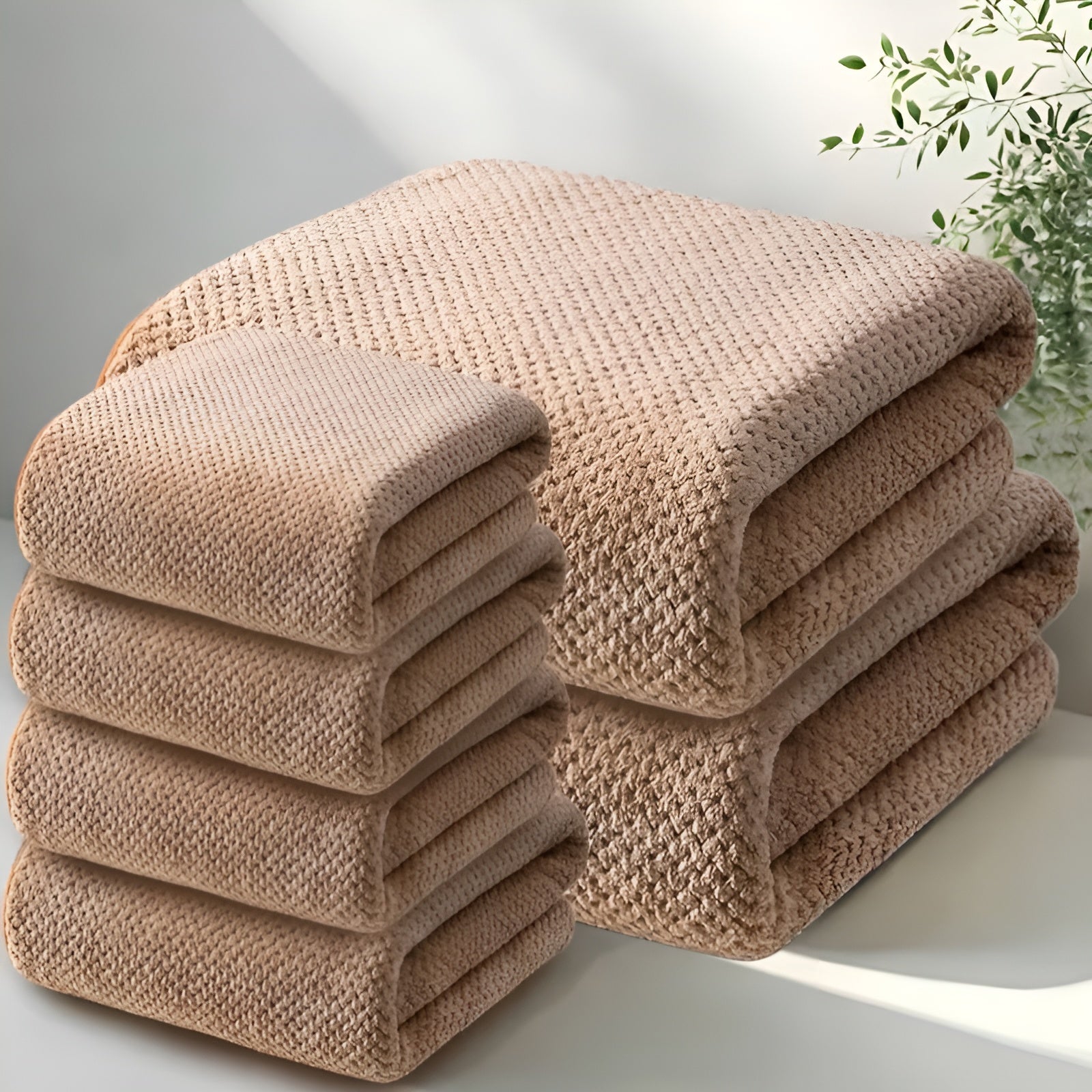 6-teiliges Handtuch-Set – Hochwertig Weich und Saugfähig | 2 Badetücher & 4 Handtücher mit Strukturmuster - Kaffee