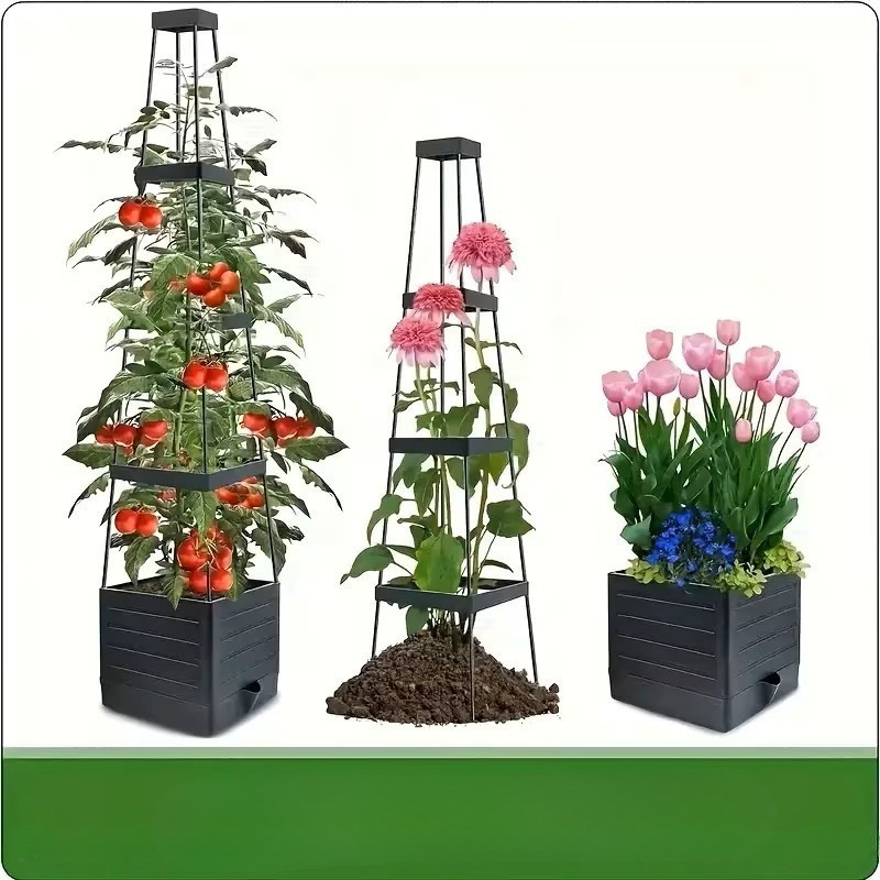 Selbstbewässernder Pflanzkasten mit Rankgitter – Ideal für Tomaten und Kletterpflanzen | Robuster Kunststoff für Garten