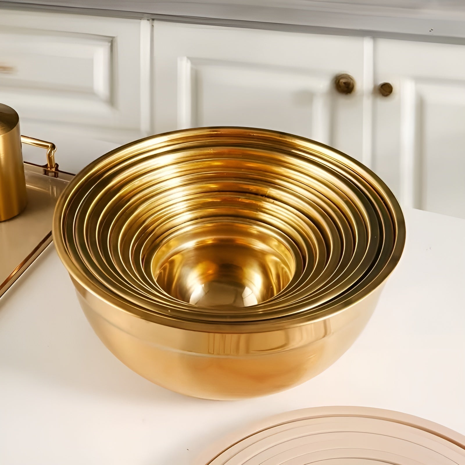 14-teiliges Gold-Rührschüsselset – elegant und praktisch | Ideal zum Mischen Backen und Servieren - Rührschüssel