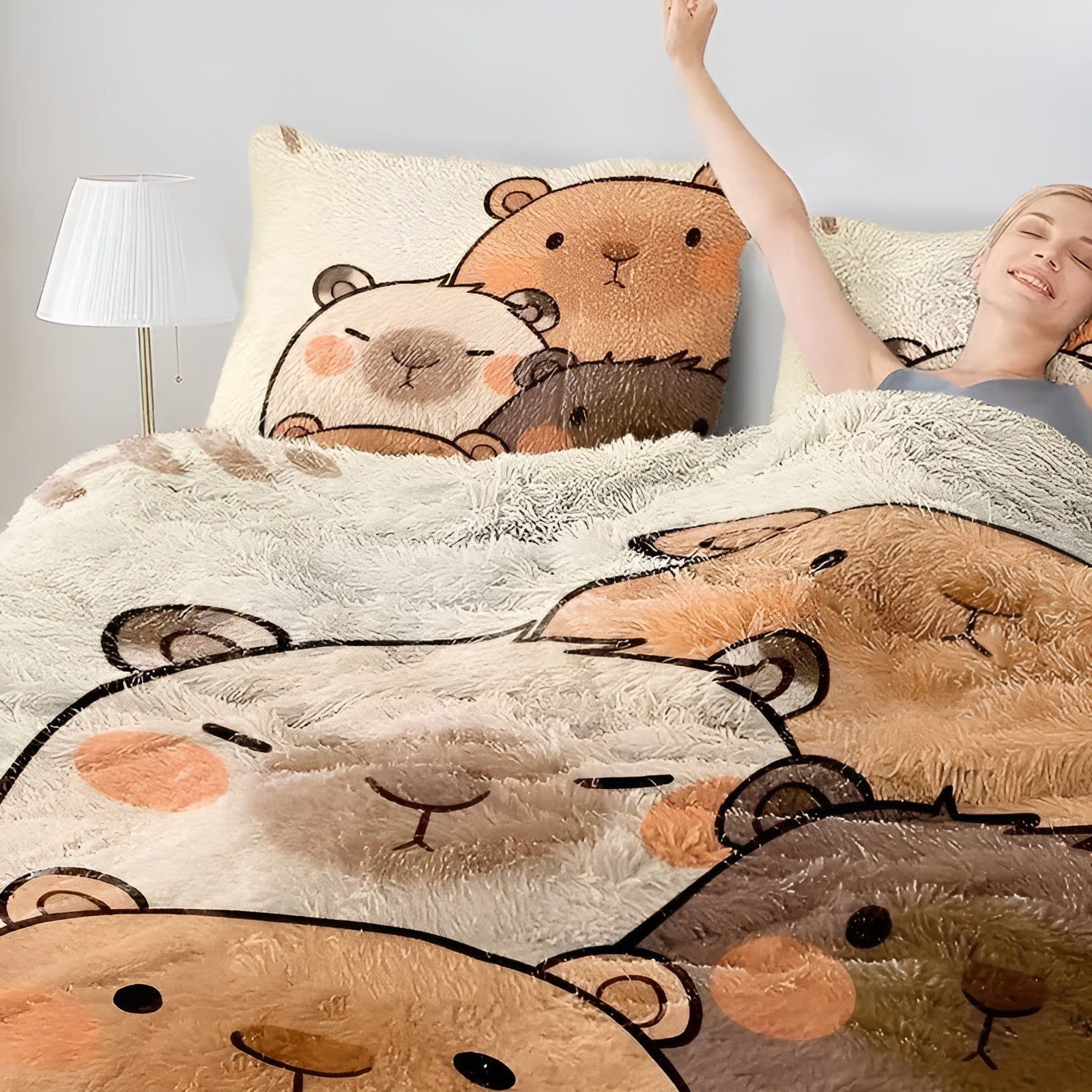 Plüsch-Bettwäsche Set mit Capybara-Motiv – Extra Weich & Warm | 2- oder 3-teilig für Herbst & Winter - Bettwäsche-Set