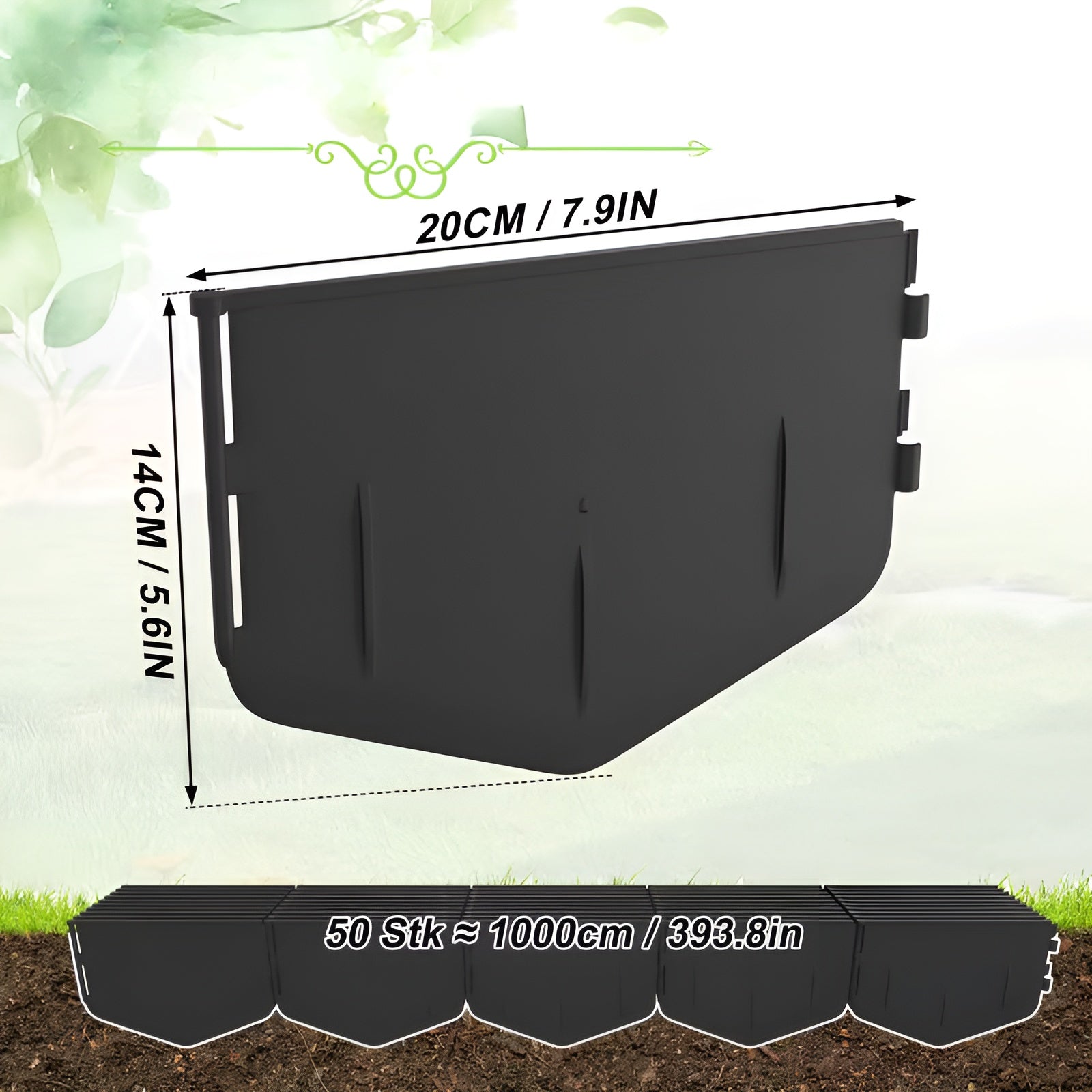 Gartenpalisade aus Kunststoff – Saubere Rasenkanten | Robuste Beeteinfassung für Rasen und Blumenbeet