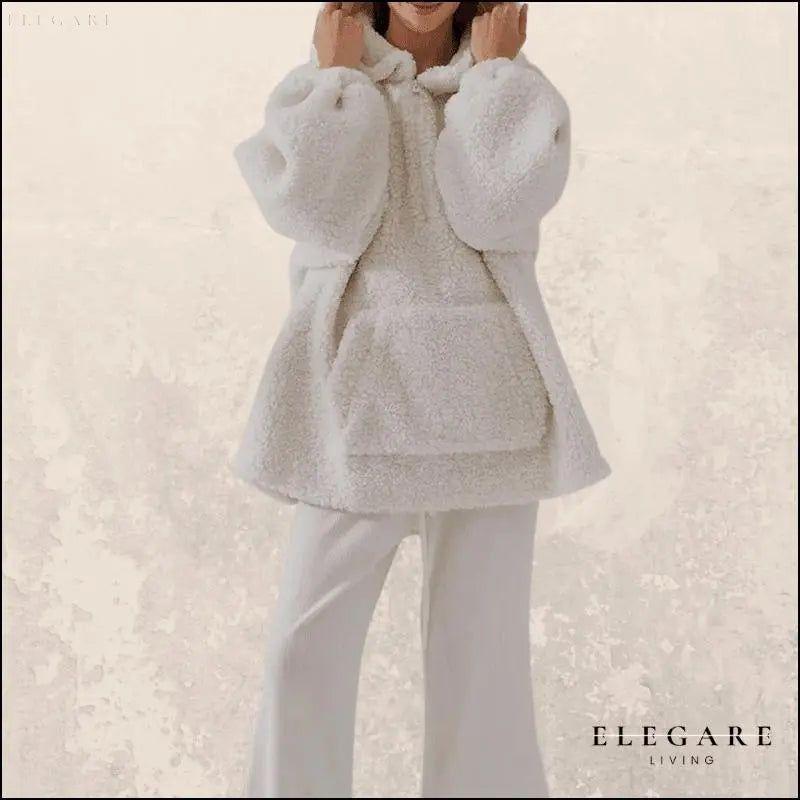 Vikki - Warmer und kuscheliger Fuzzy Fleece Hoodie - Elegare - DEA115 - Weiß-XXL