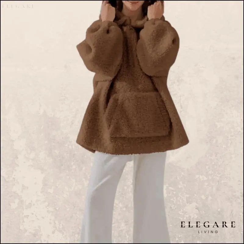 Vikki - Warmer und kuscheliger Fuzzy Fleece Hoodie - Elegare - DEA115 - Braun-XXL