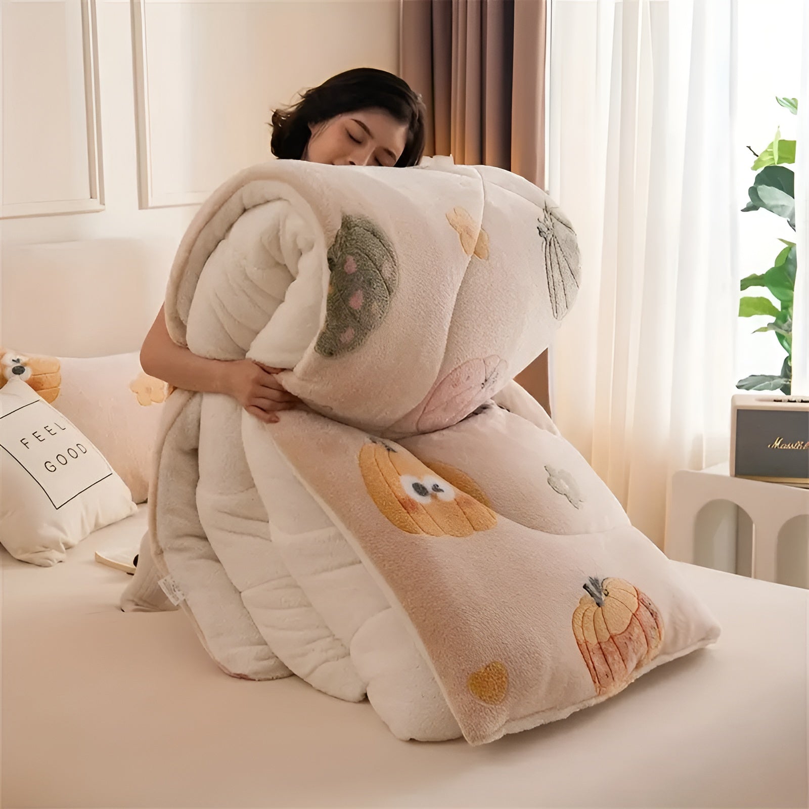 Kuscheldecke mit Kürbis- und Schneeflockenmotiv – Weich, Warm und Stilvoll | Perfekt für Herbst und Winter