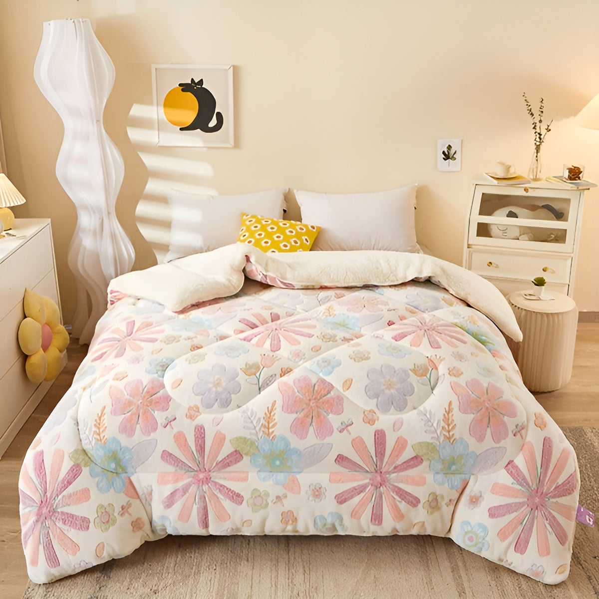 Flanell-Bettdecke mit Blumenmuster – Weich und Gemütlich | Perfekt für das Schlafzimmer