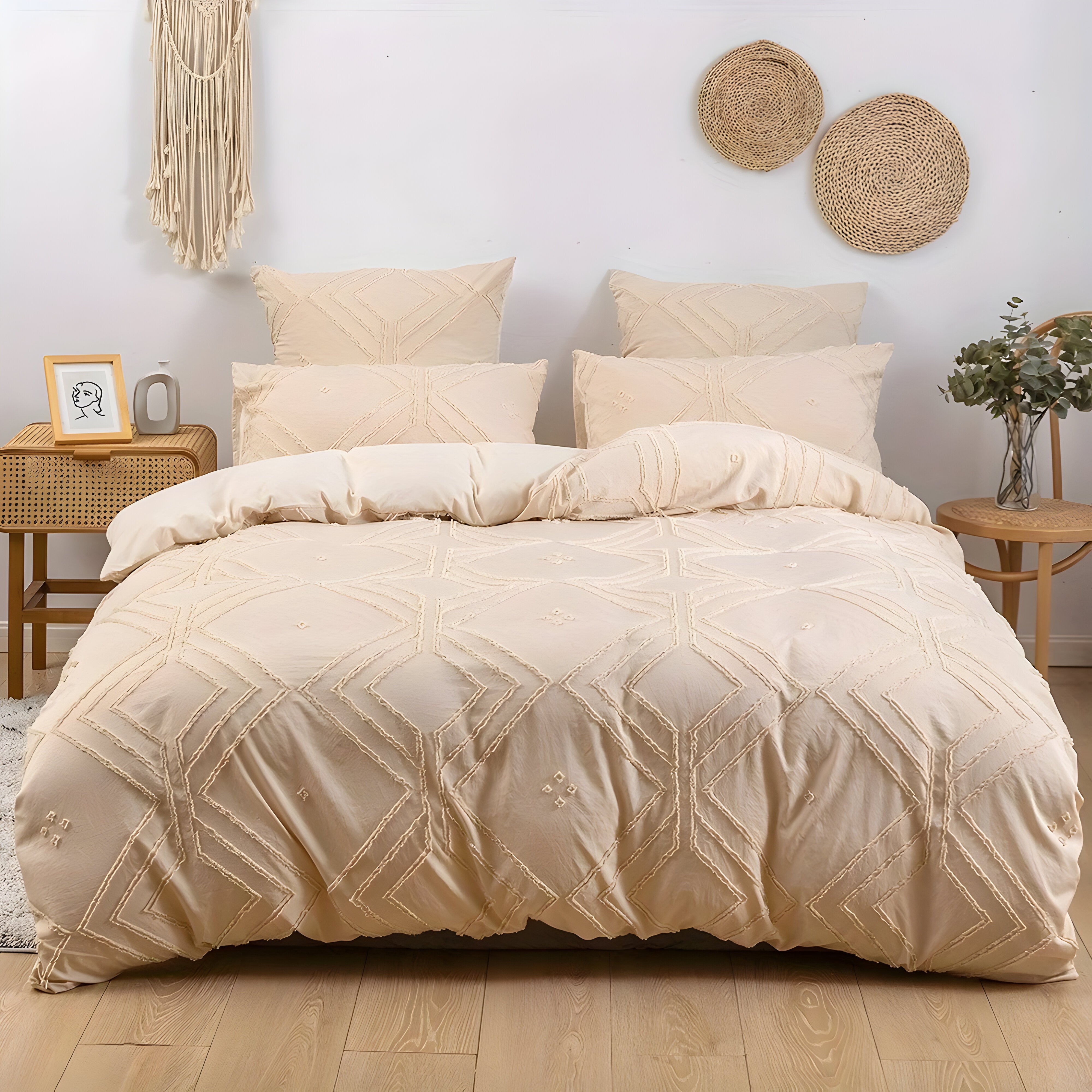 GridLuxe Duvet Set - Ganzjährig Getuftete Gitterbettwäsche