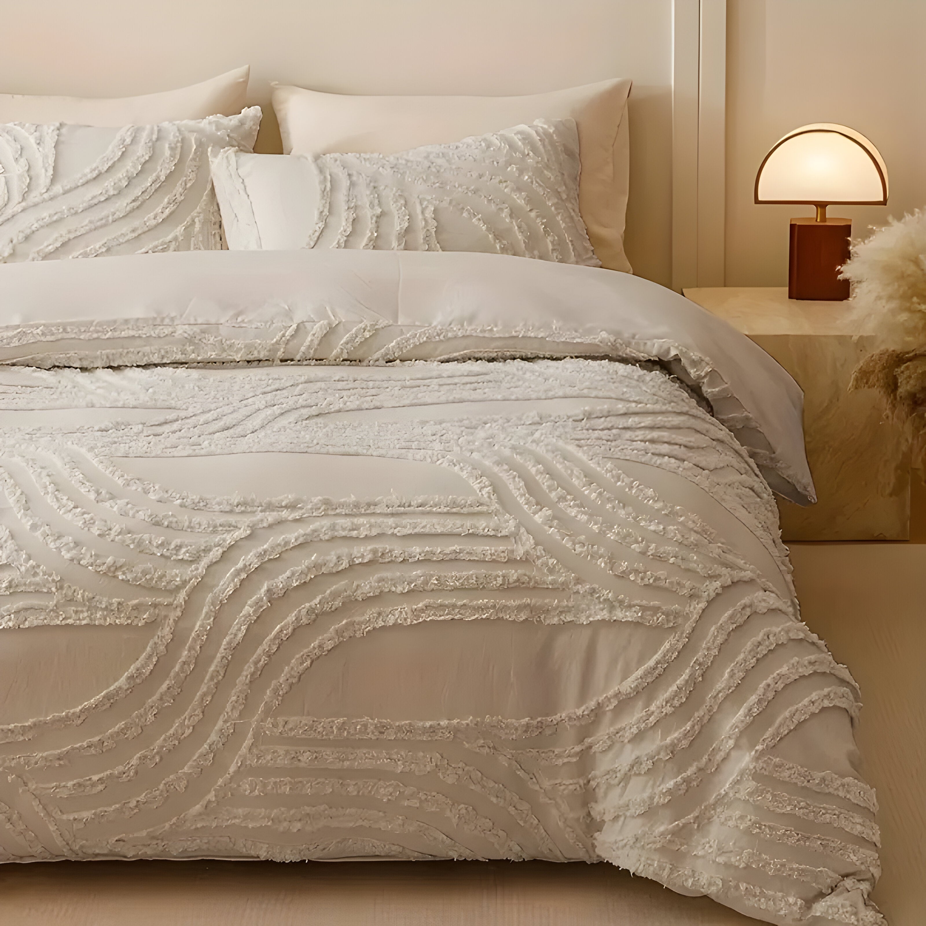 PureHaven Duvet Set - 3pcs Luxus Streifen Schnitt Bettbezug