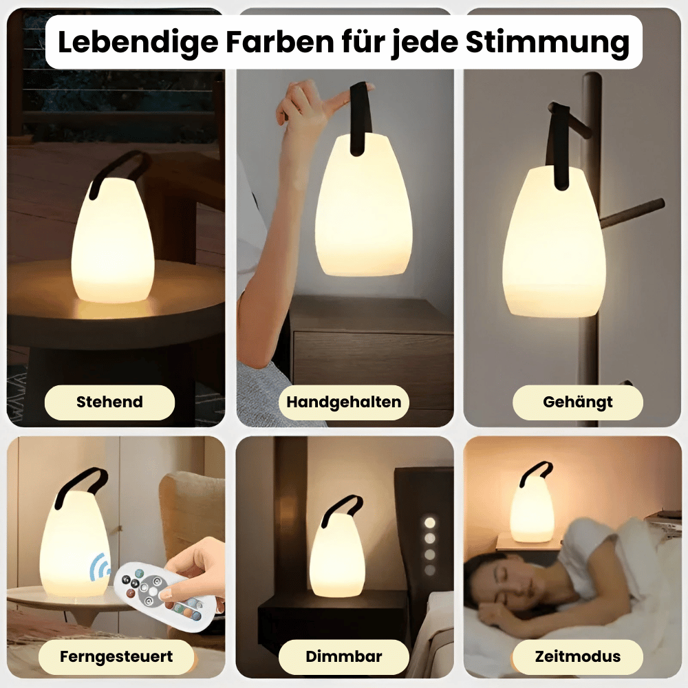 Kabellose LED Tischlampe – Tragbar & Wasserdicht mit Fernbedienung | Für Garten, Balkon & Wohnzimmer