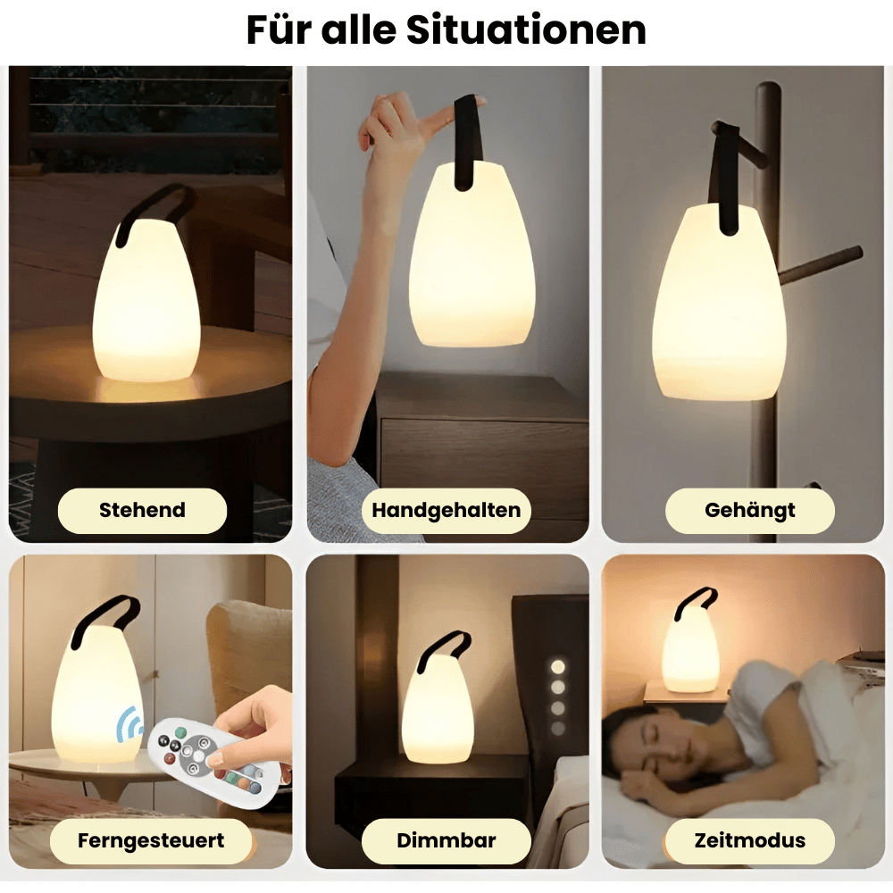 Kabellose LED Tischlampe – Tragbar & Wasserdicht mit Fernbedienung | Für Garten, Balkon & Wohnzimmer