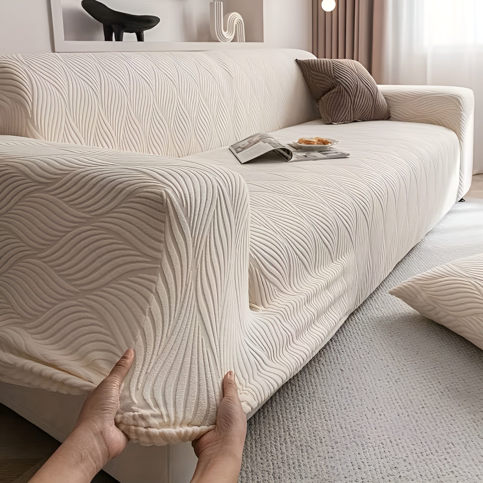 Elastischer Sofabezug aus Fleece – Weich und Gemütlich | Jacquard-Struktur Perfekt für Sofa & Wohnraum - Sofabezug