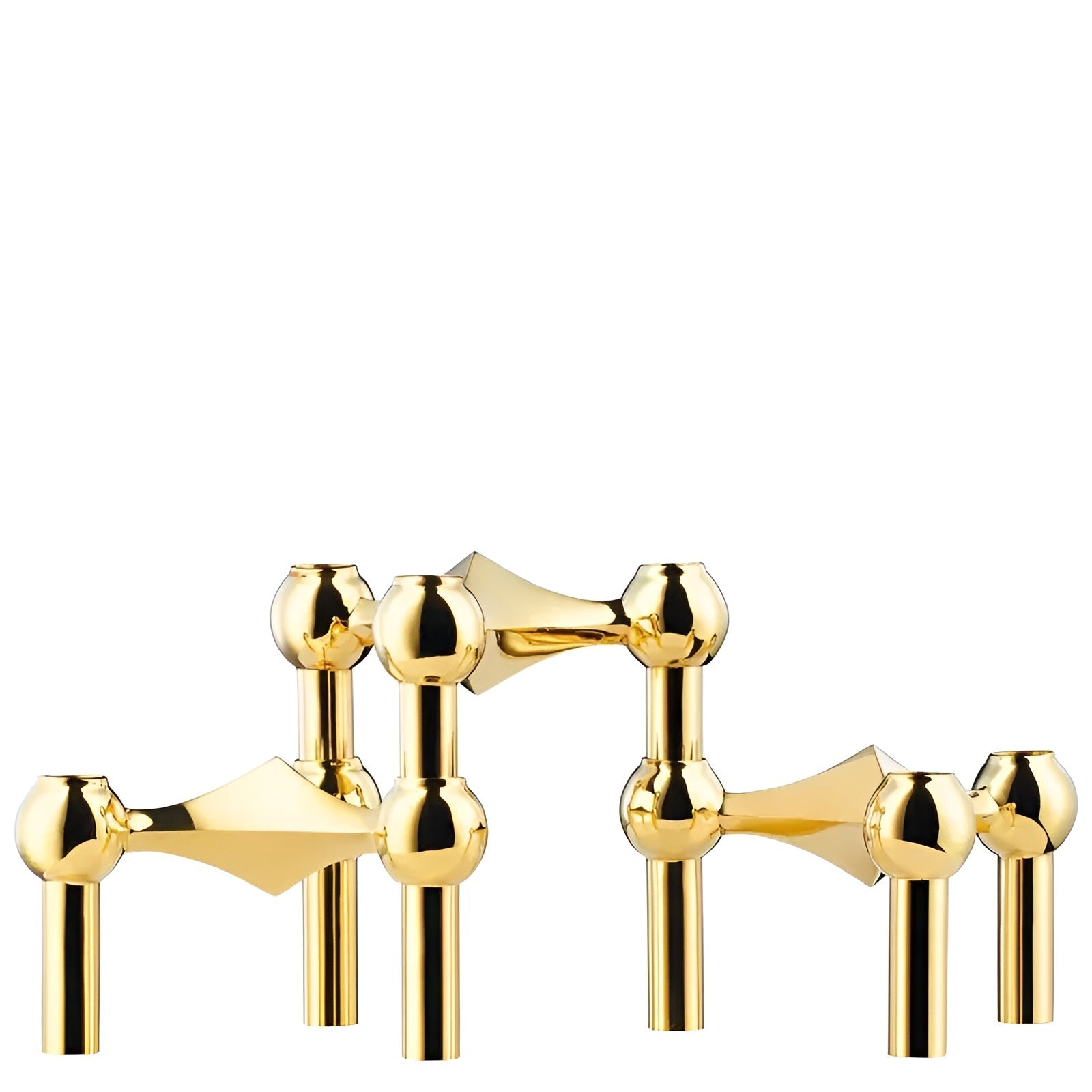 Abstrakter Kerzenhalter im Molekül-Design – Moderne Metalldeko für stilvolle Wohnräume - Dreiteiliges Set in Gold