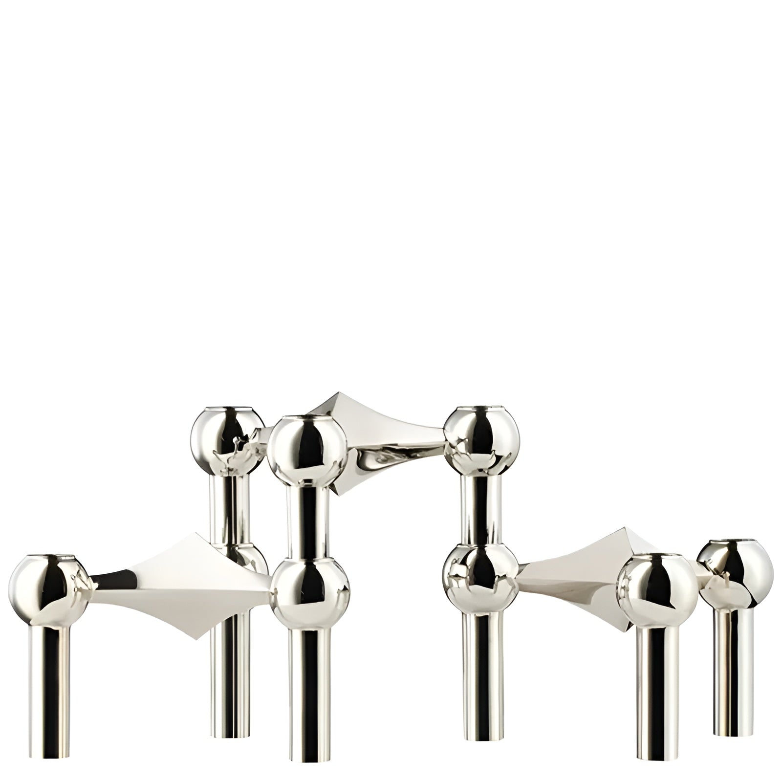 Abstrakter Kerzenhalter im Molekül-Design – Moderne Metalldeko für stilvolle Wohnräume - Dreiteiliges Set in Silber