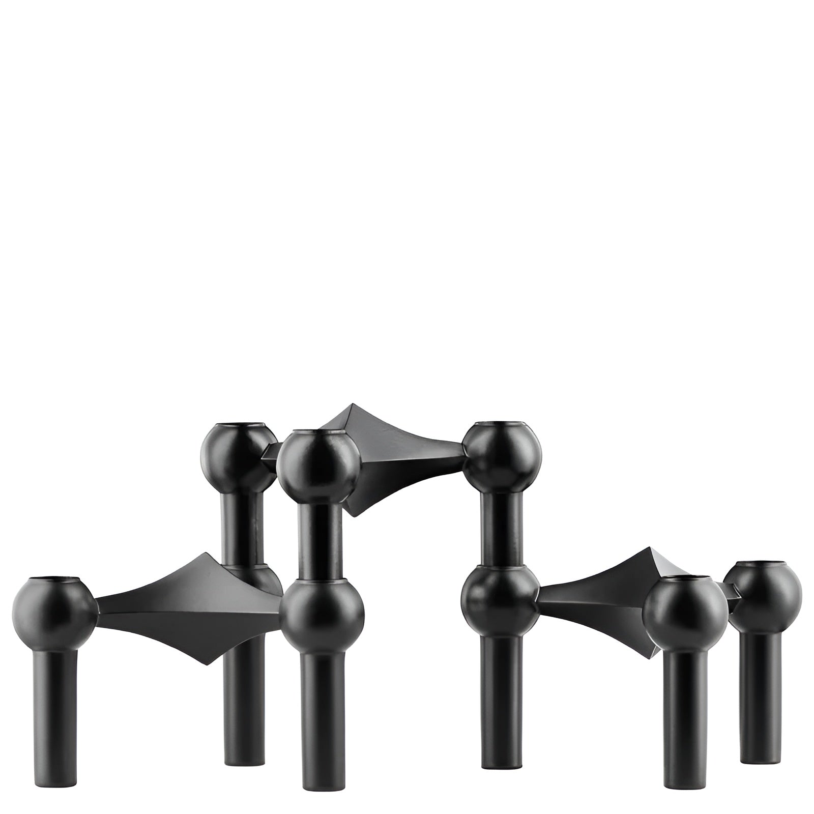 Abstrakter Kerzenhalter im Molekül-Design – Moderne Metalldeko für stilvolle Wohnräume - Dreiteiliges Set in Schwarz
