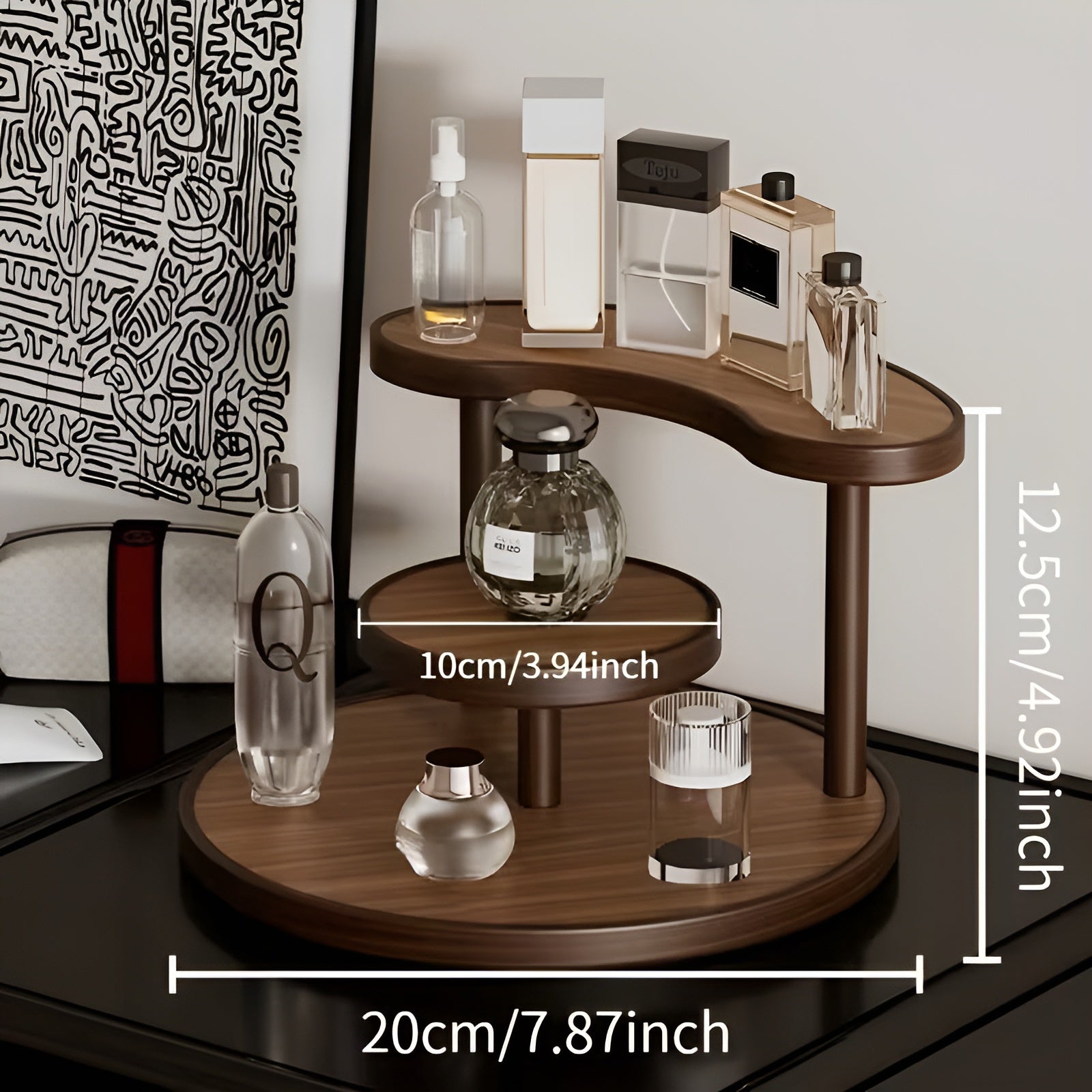 Drehbarer Make-up-Organizer aus Holz – 3-stöckig und stabil | Praktische Aufbewahrung für Kosmetik - Rundes