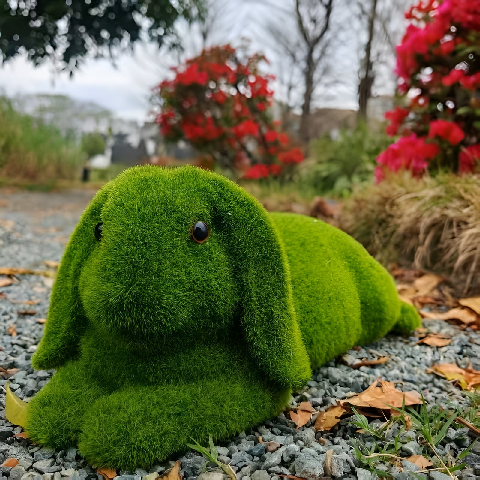 3D-Statue mit beflocktem Hasen – Osterhasenornament aus grünem Kunstharz | Gartendekoration für Terrasse, Rasen, Bonsai und Innenräume