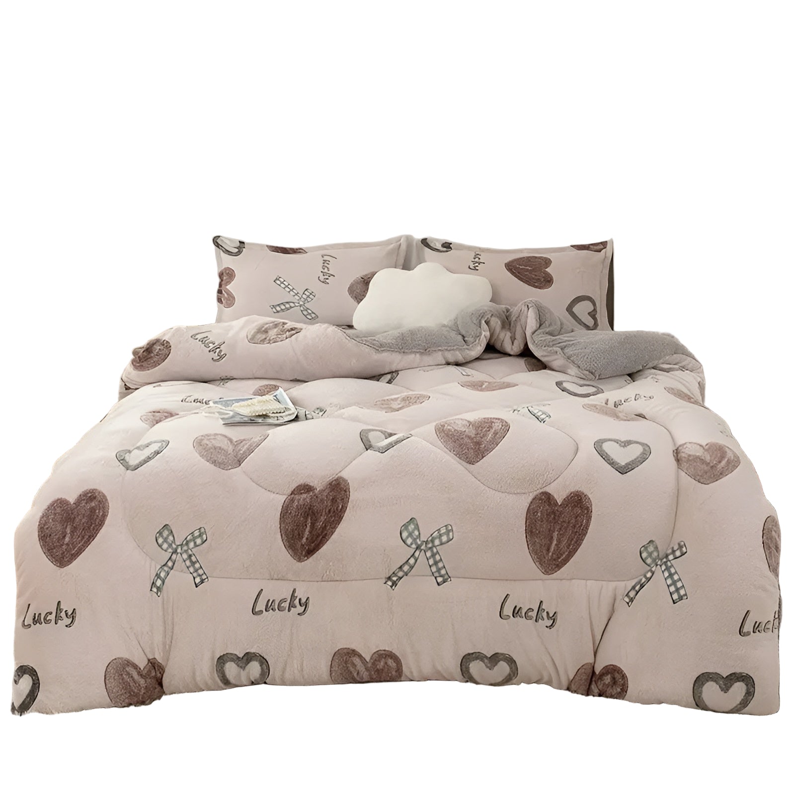 Gesteppte Fleece-Decke mit Herz- & Schleifenmuster – Weich und Warm | Perfekt für Schlafzimmer & Gästezimmer, Ganzjährig Nutzbar