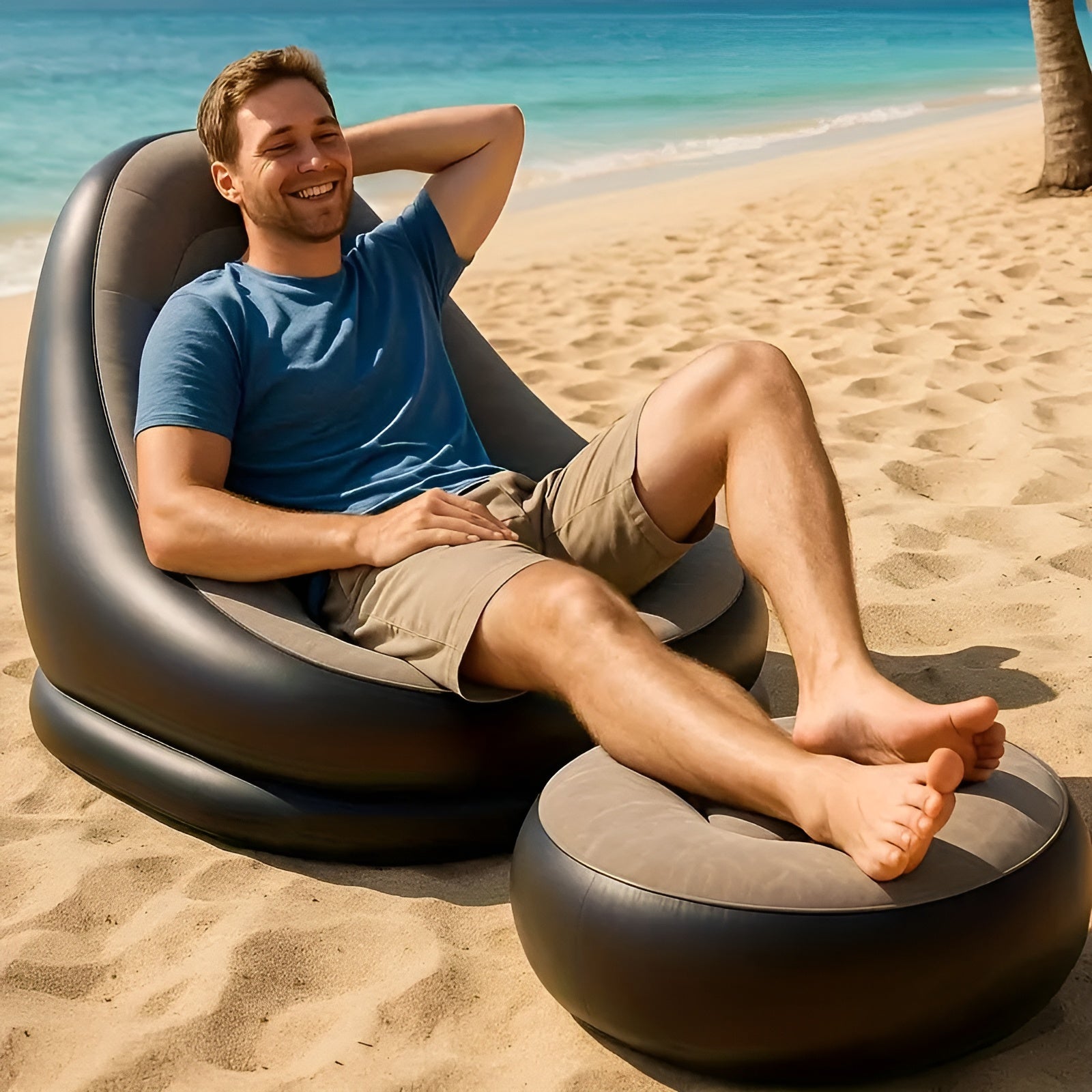 Aufblasbares Sofa mit Hocker– Schnell aufblasbar & ideal für Camping oder Wohnbereich
