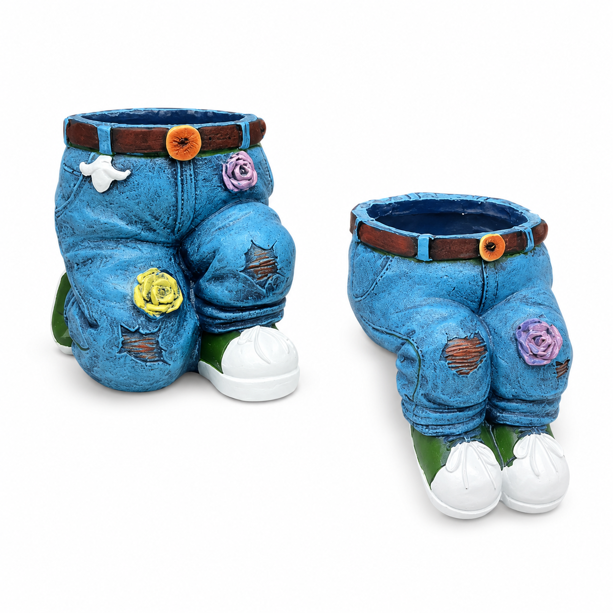 Ausgefallener Blumentopf aus Kunstharz – Denim-inspiriertes Design | Ein Blickfang für jeden Raum - Hängende