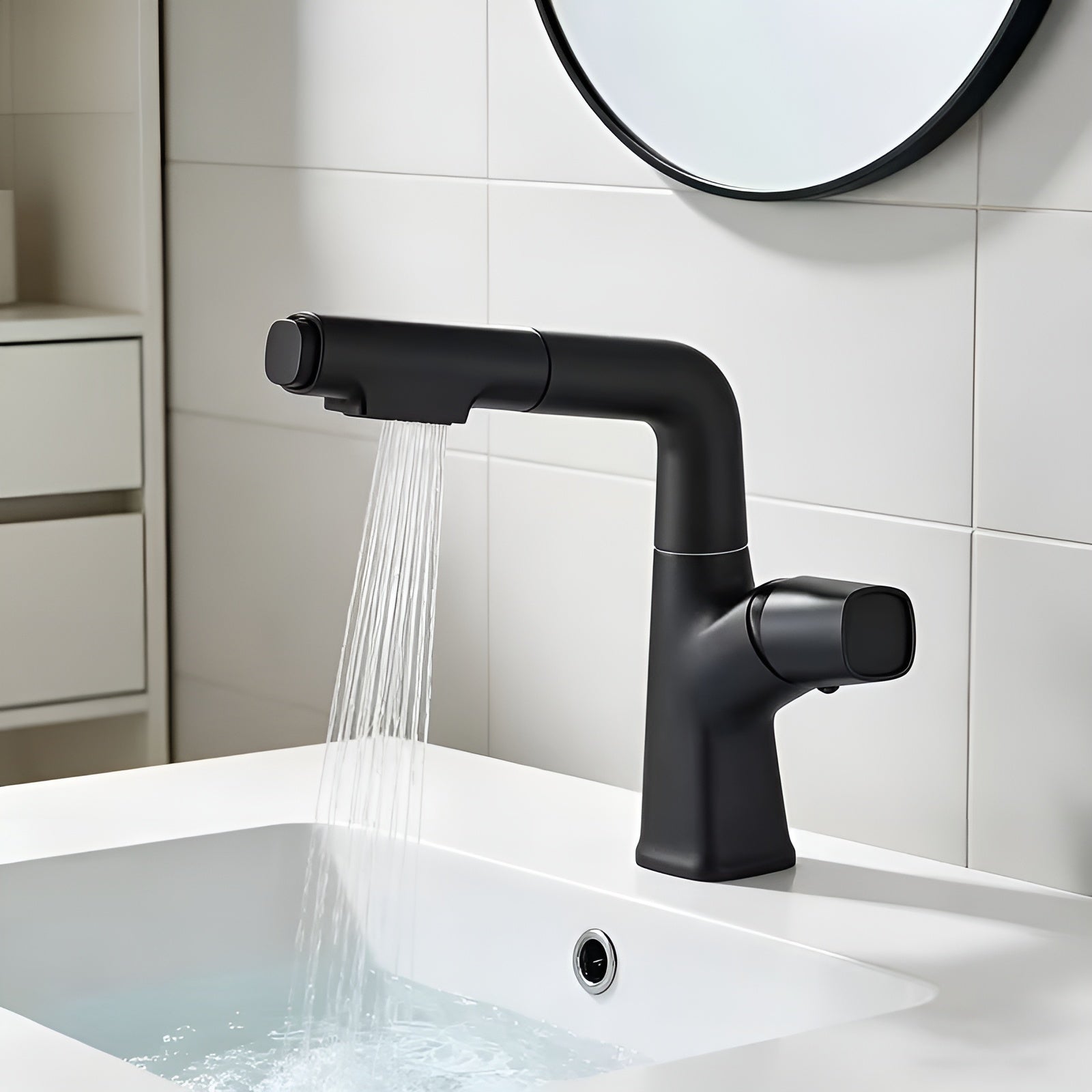 Ausziehbare Badezimmerarmatur für Waschbecken – Einhebel-Waschtischarmatur mit ausziehbarer Brause Einloch-Montage