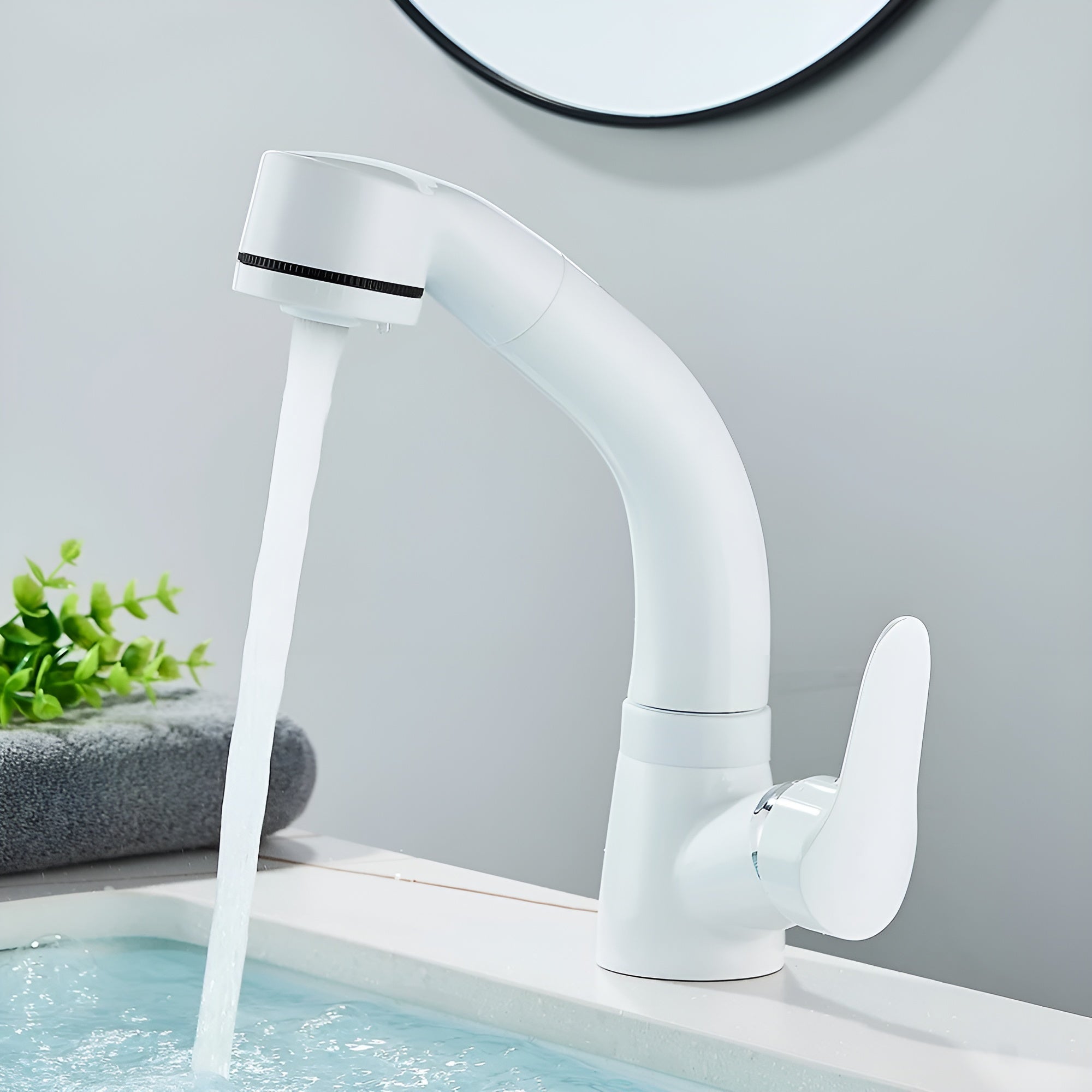 Ausziehbare Waschbeckenarmatur – Flexibel Verstellbar & Elegantes Design | Perfekt für Bad und Gäste-WC - Weiß