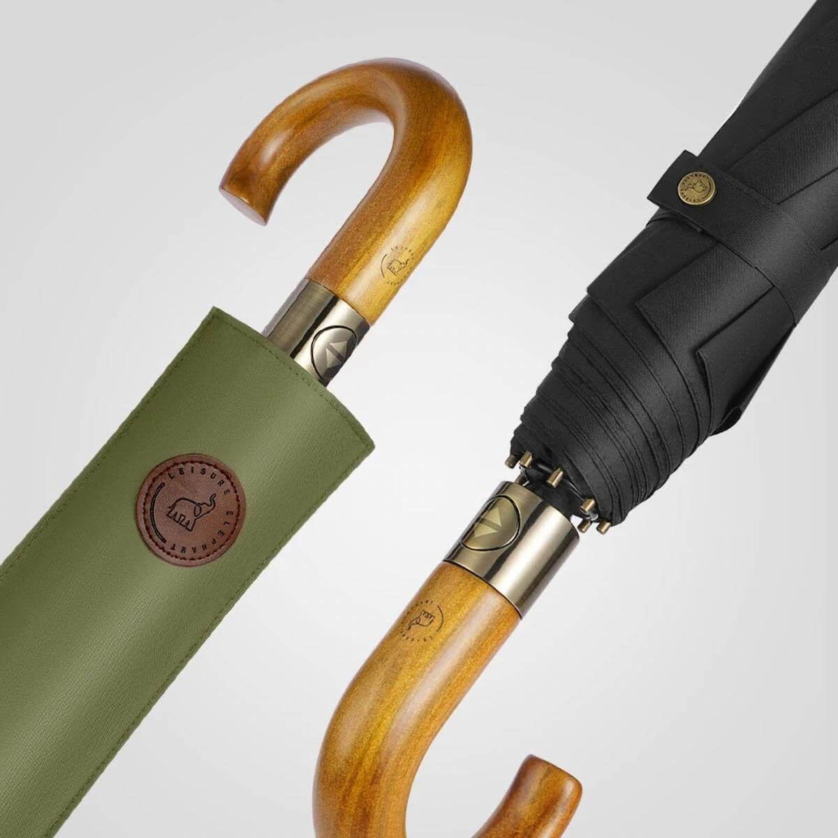 Automatik Taschenschirm mit Holzgriff – Sturmfest 105 cm - Regenschirme