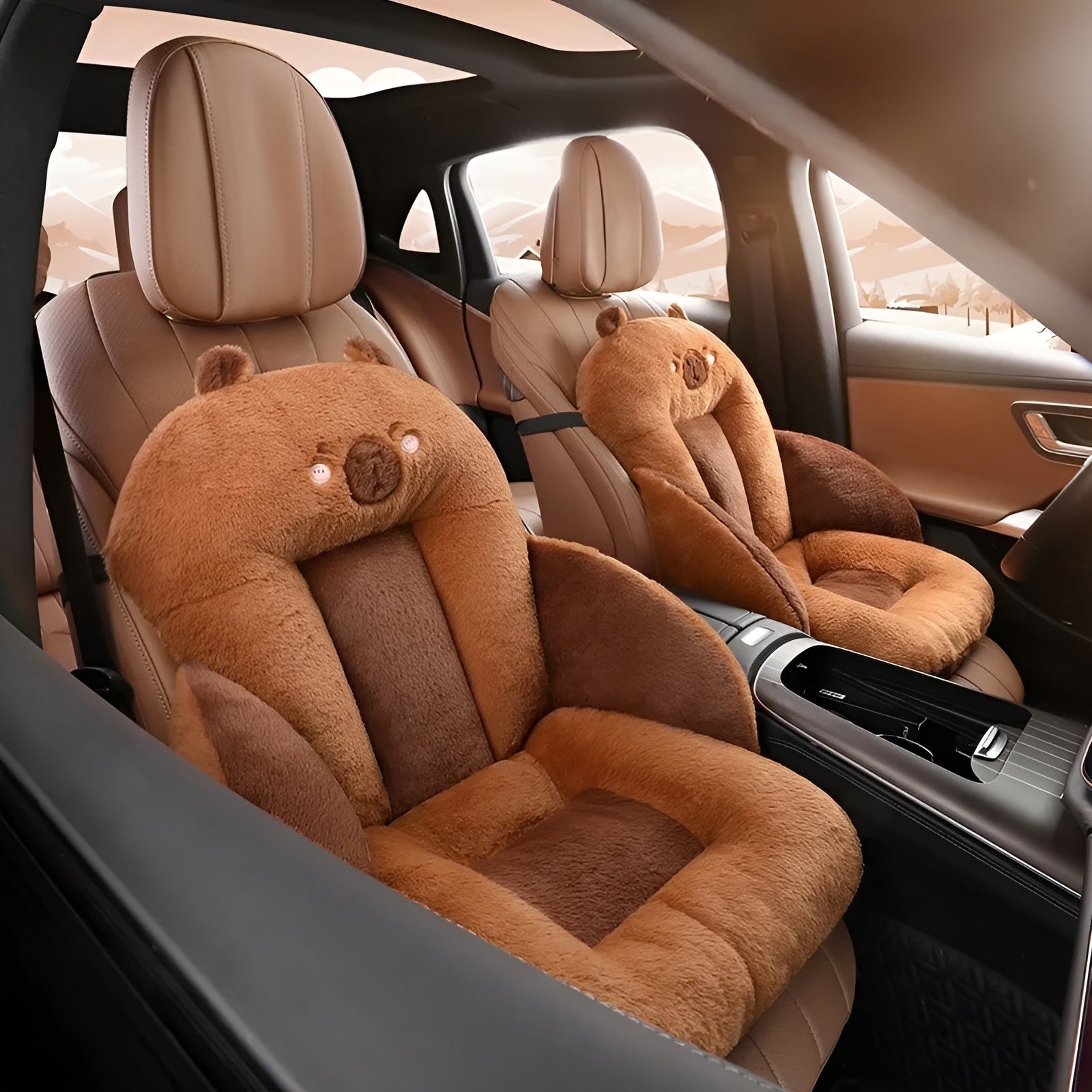 Autositzkissen mit Cartoon-Design – Weich und Komfortabel | Dick gepolstert für Auto Büro und Zuhause - Braun