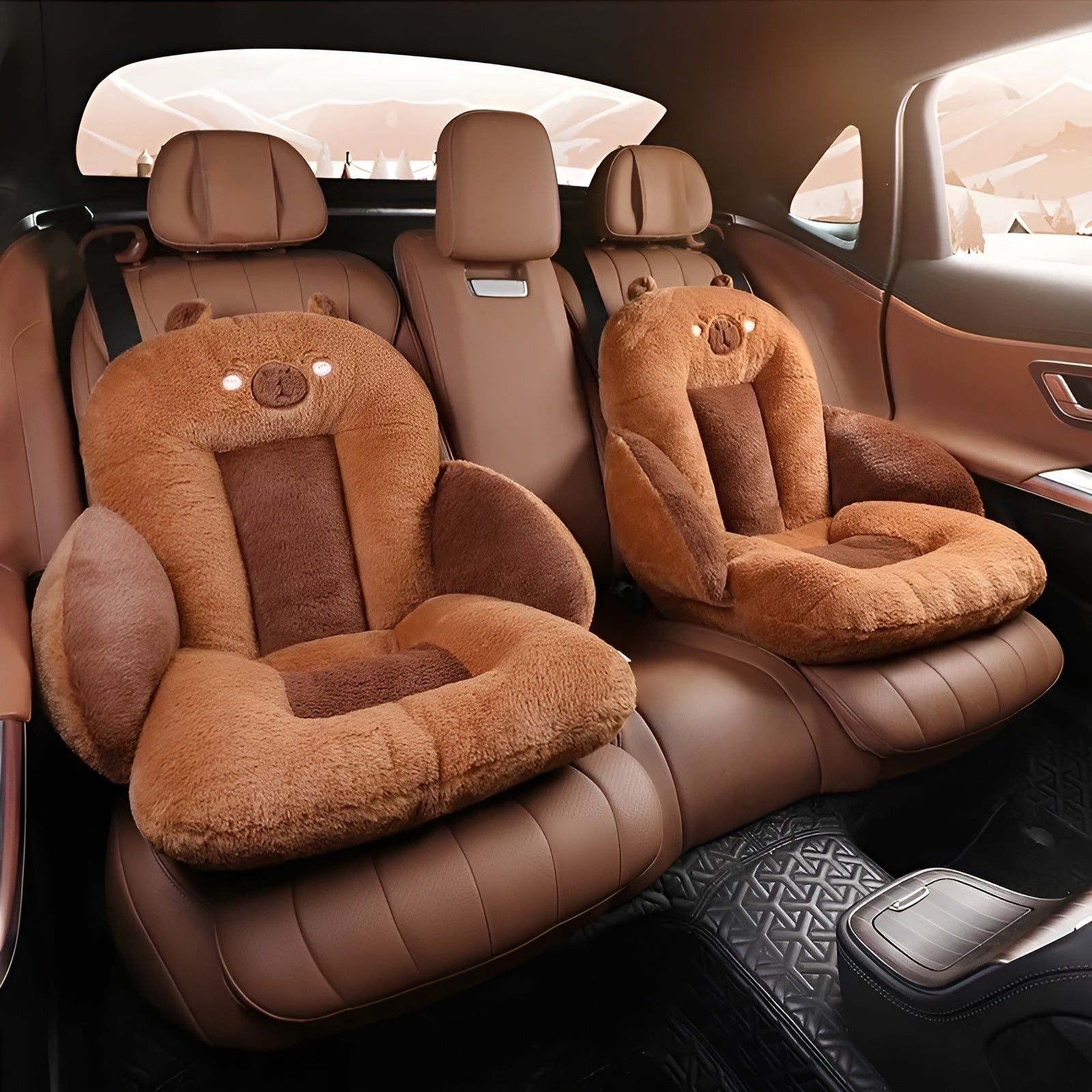 Autositzkissen mit Cartoon-Design – Weich und Komfortabel | Dick gepolstert für Auto Büro und Zuhause - Braun