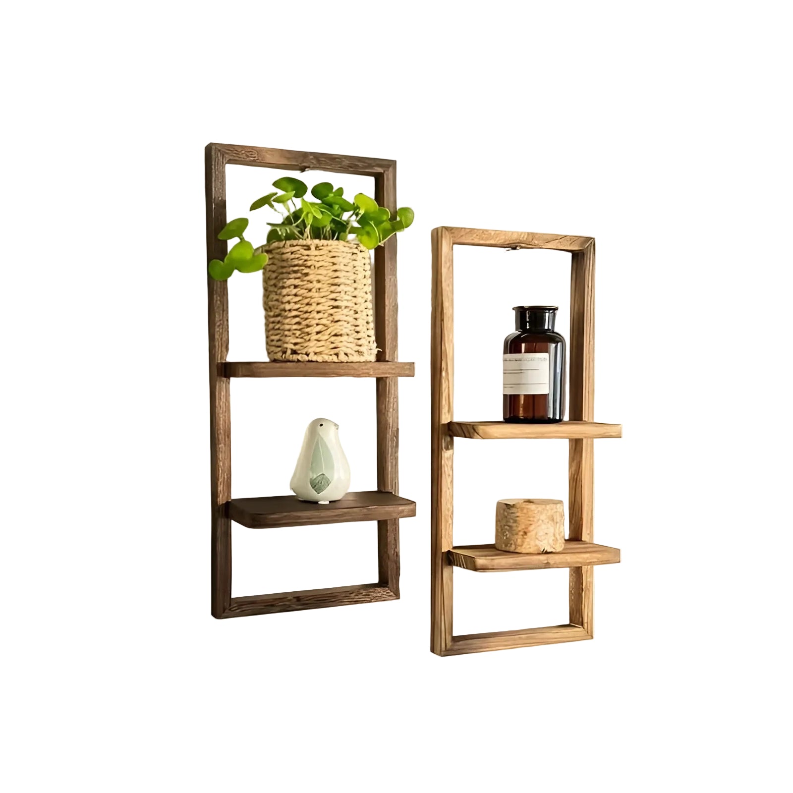 Holz-Wandregal für Blumentöpfe – Rustikales Design mit Doppellagiger Ablage | Dekorativ für Wohnzimmer & Balkon