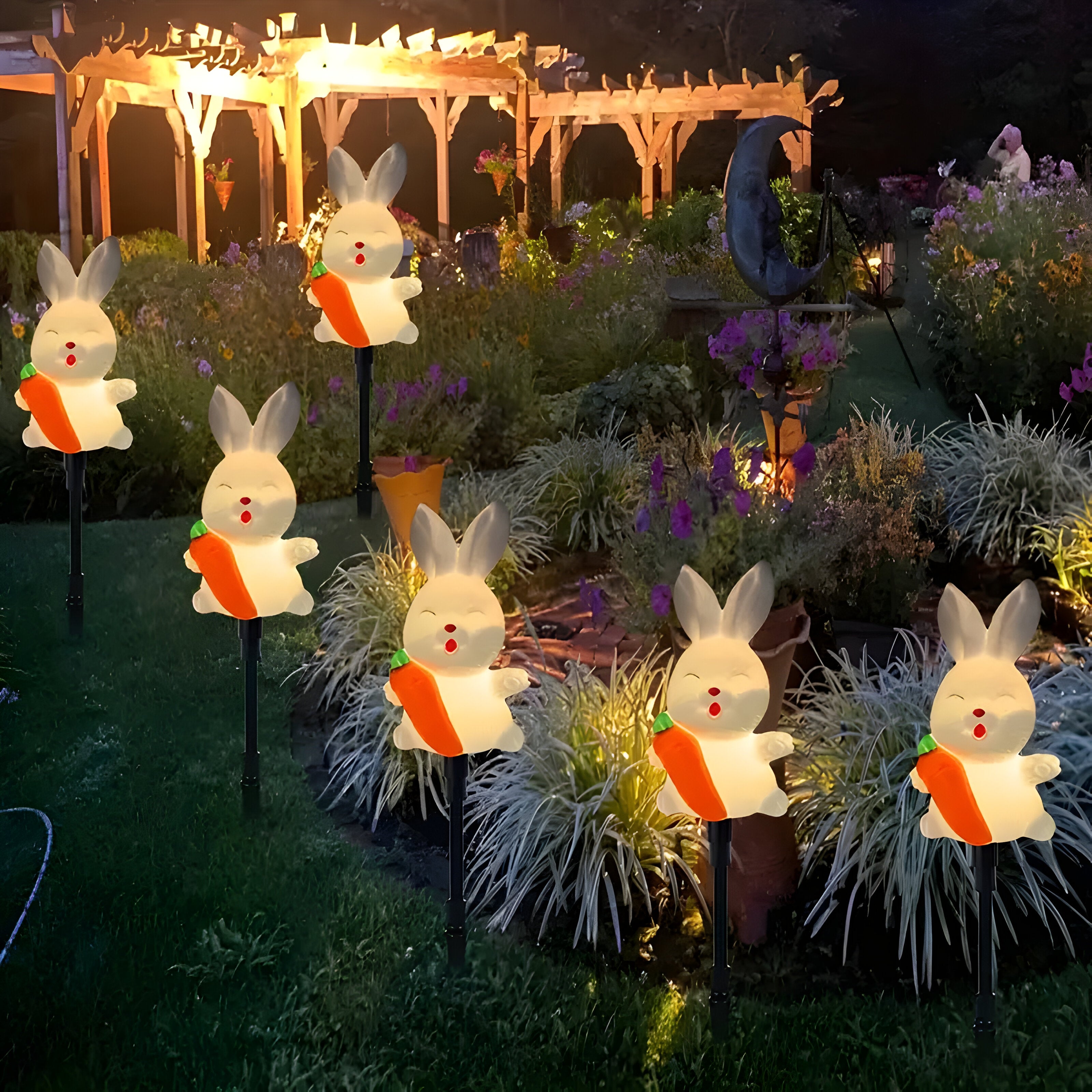 HoppyShine Light – 6er-Set Solarbetriebene Osterhasen-Lichter
