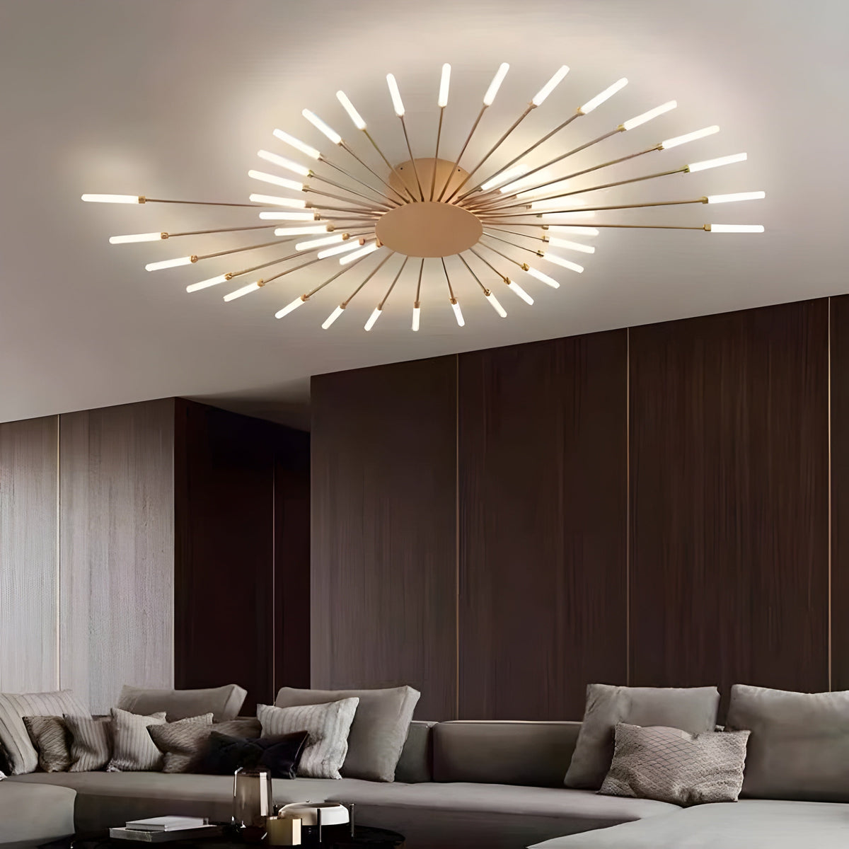 LED-Deckenleuchte Gold mit 42 matten Leuchtmitteln, neutralweißes Licht