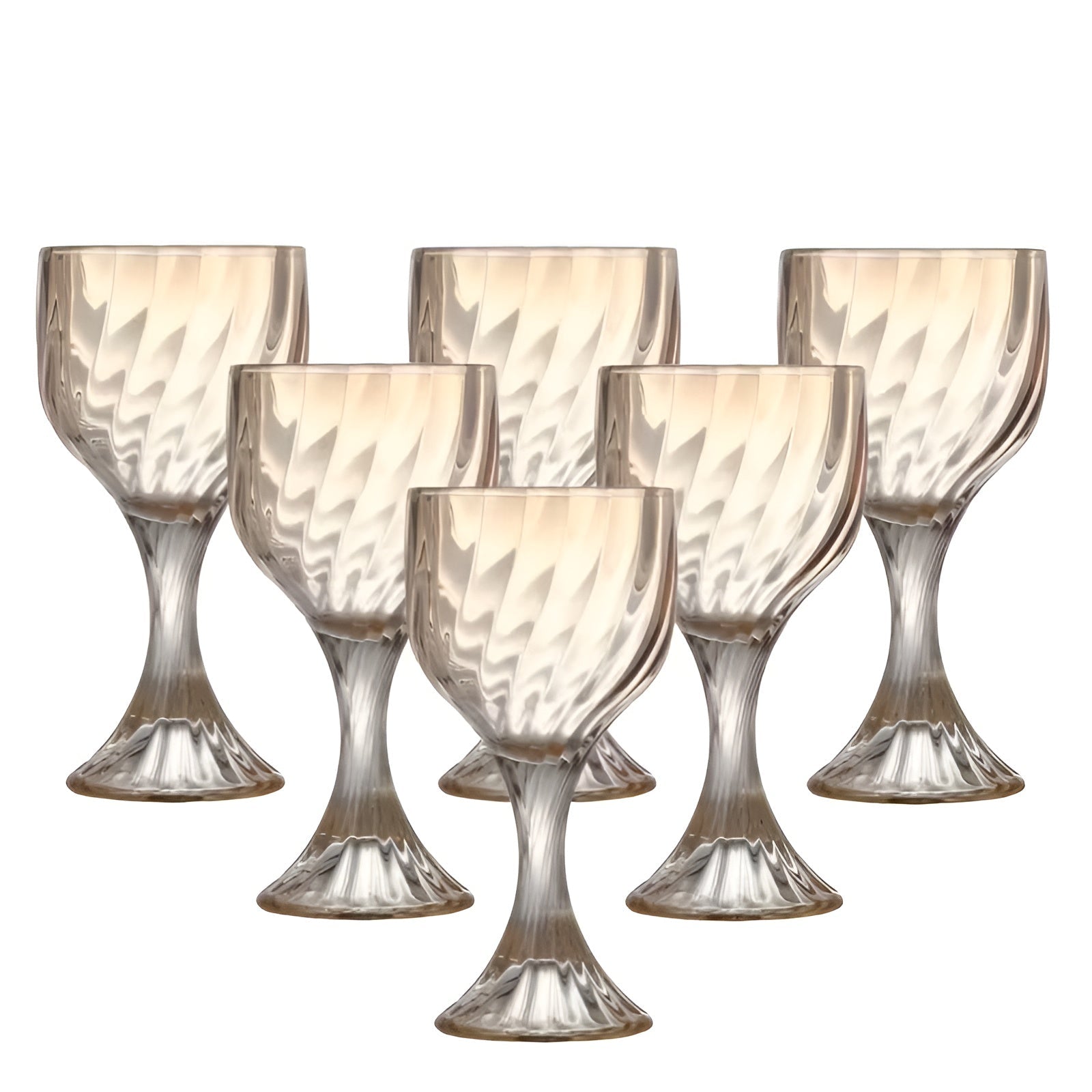 Retro Trinkgläser mit Stiel (6 Stück) – Gerilltes Glas im Vintage-Look | Stilvoll für jede Tafel - Bernstein