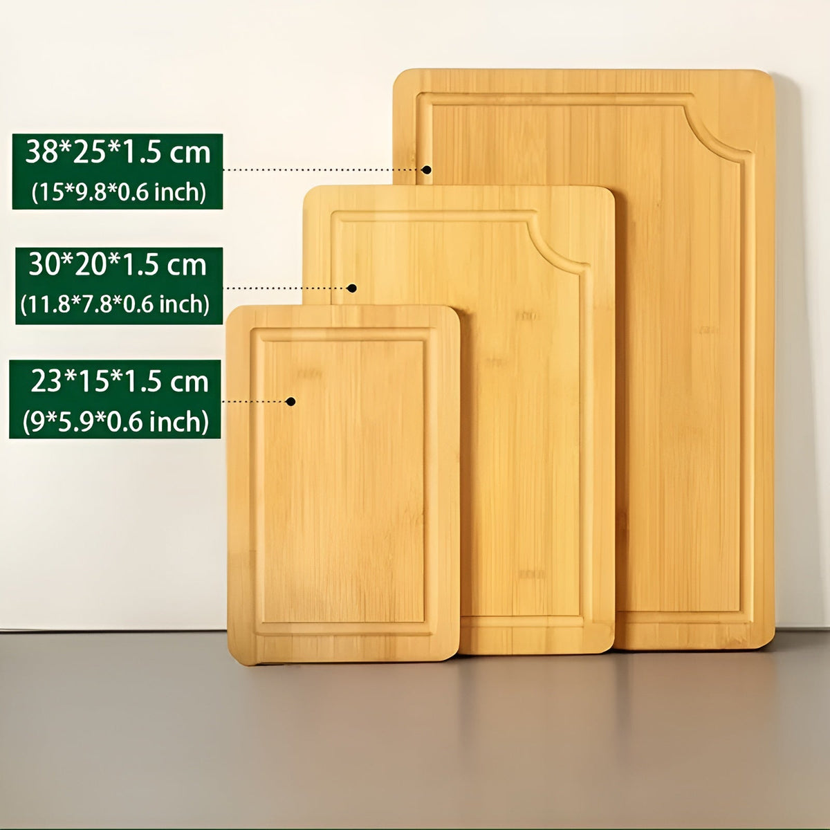 Bambus Schneidebrett-Set (3-teilig) – Robust Messerschonend & Hygienisch | Ideal für Küche & Alltag - 3 Stück Helle