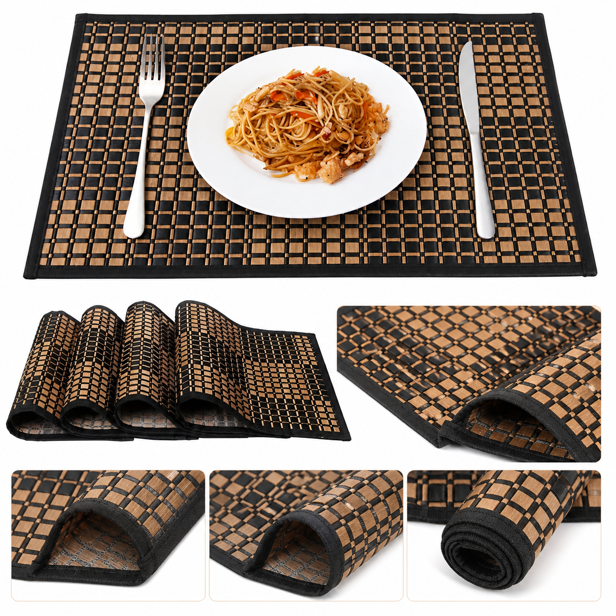 Bambus Tischsets 4er Set – Hitzebeständig und Strapazierfähig | Perfekt für Esstisch und Küche - Tischsets aus Bambus