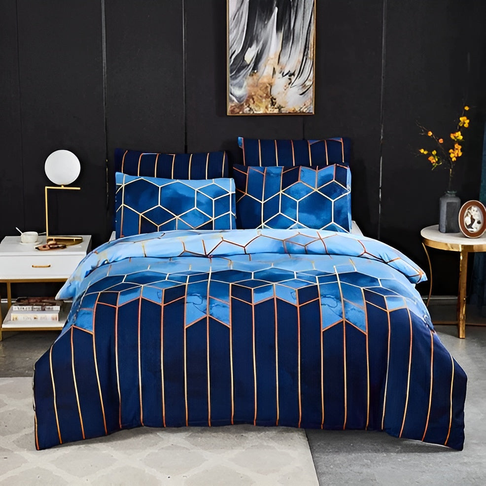 Baumwoll-kühlbettdecke – Bettbezug MIT Geometrischem Muster Kühlend Und Atmungsaktiv - Blau / 135 x 200cm Bettbezug + 2
